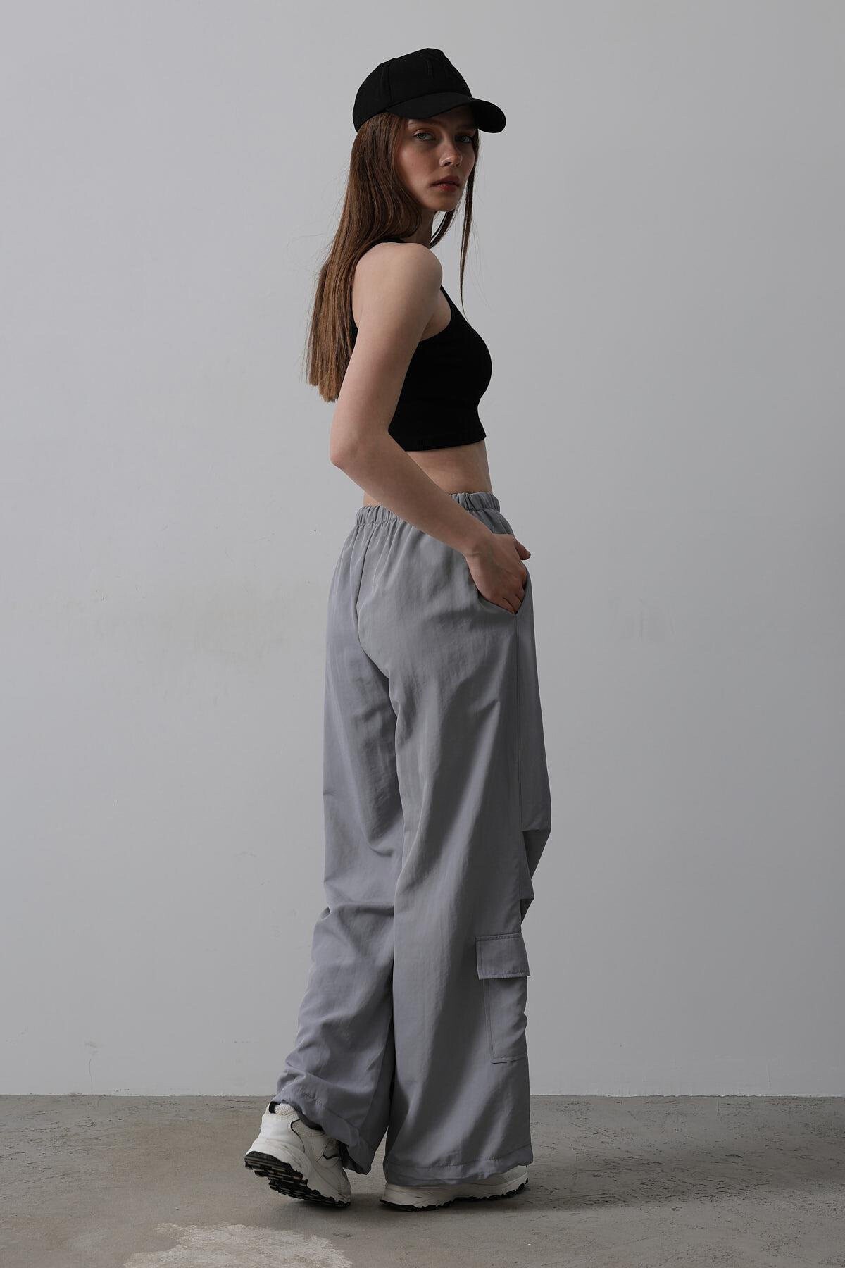 Antrasit Beli Lastikli Paraşüt Kargo Pantolon