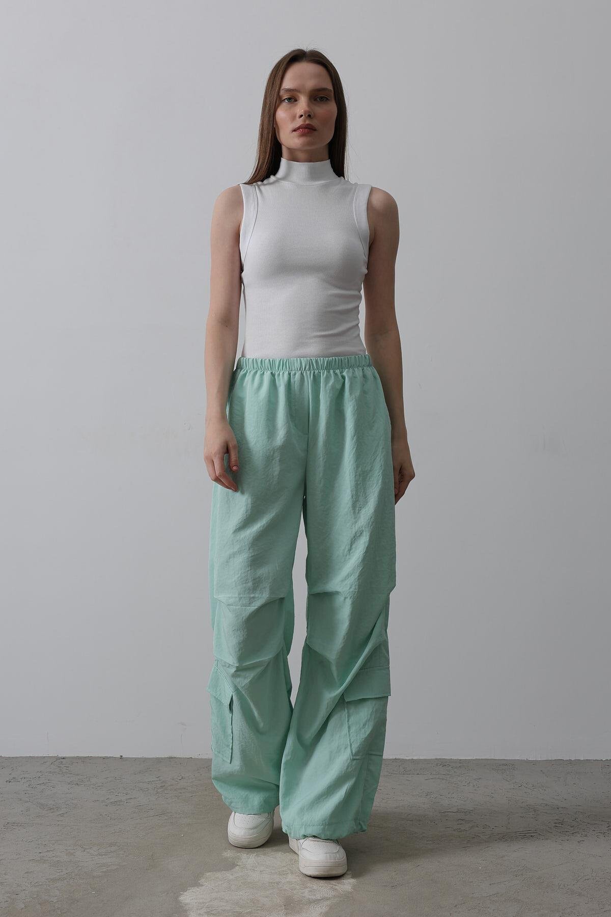 Mint Beli Lastikli Paraşüt Kargo Pantolon