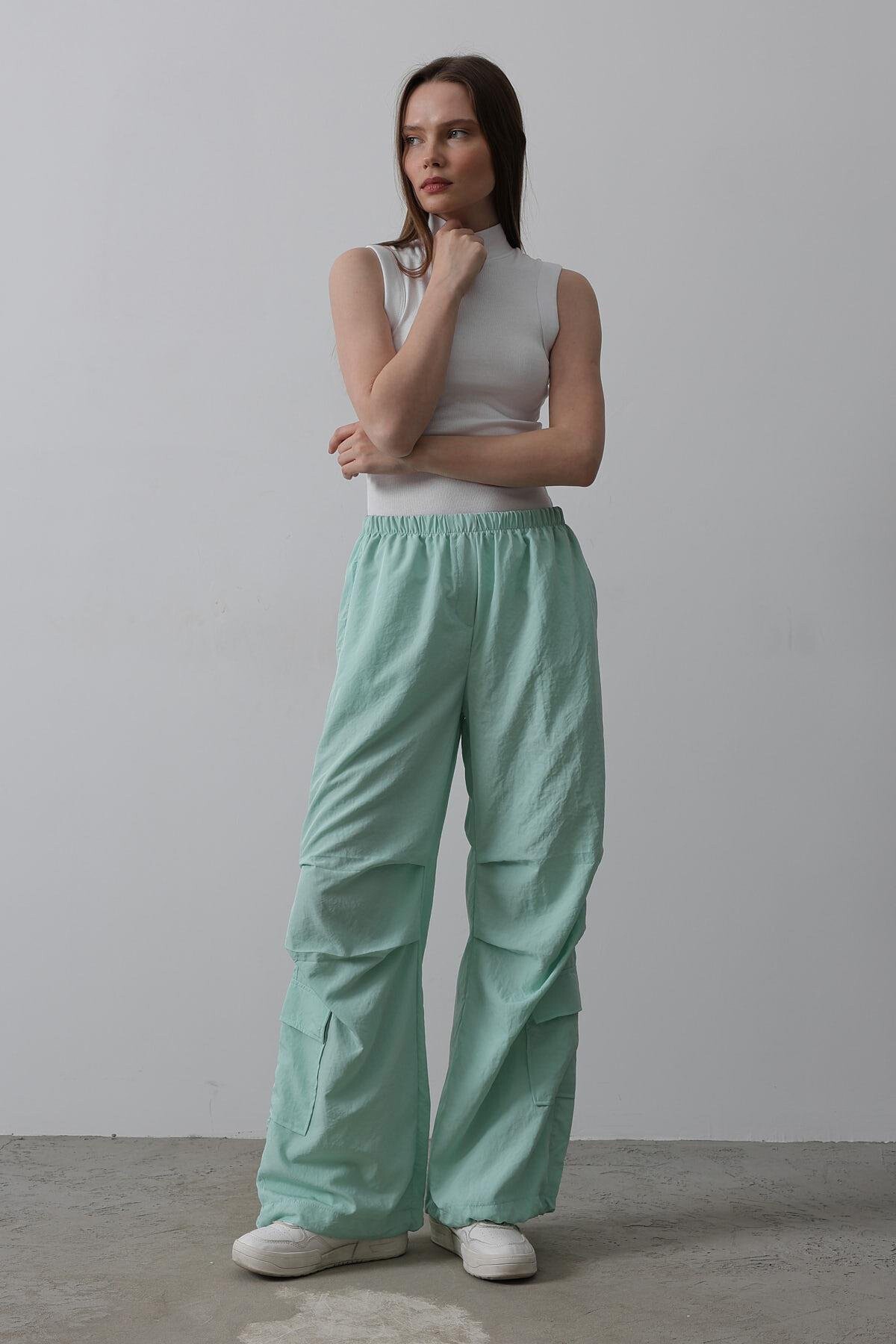 Mint Beli Lastikli Paraşüt Kargo Pantolon
