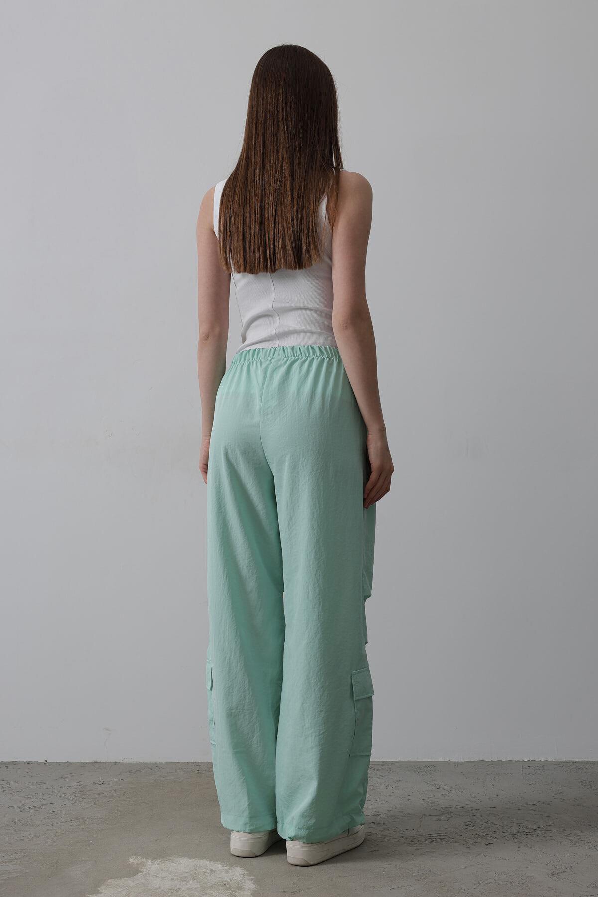 Mint Beli Lastikli Paraşüt Kargo Pantolon