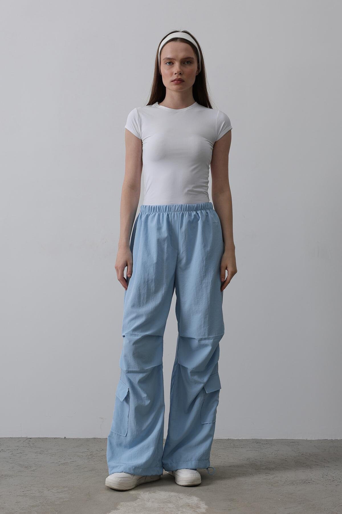 Mavi Beli Lastikli Paraşüt Kargo Pantolon