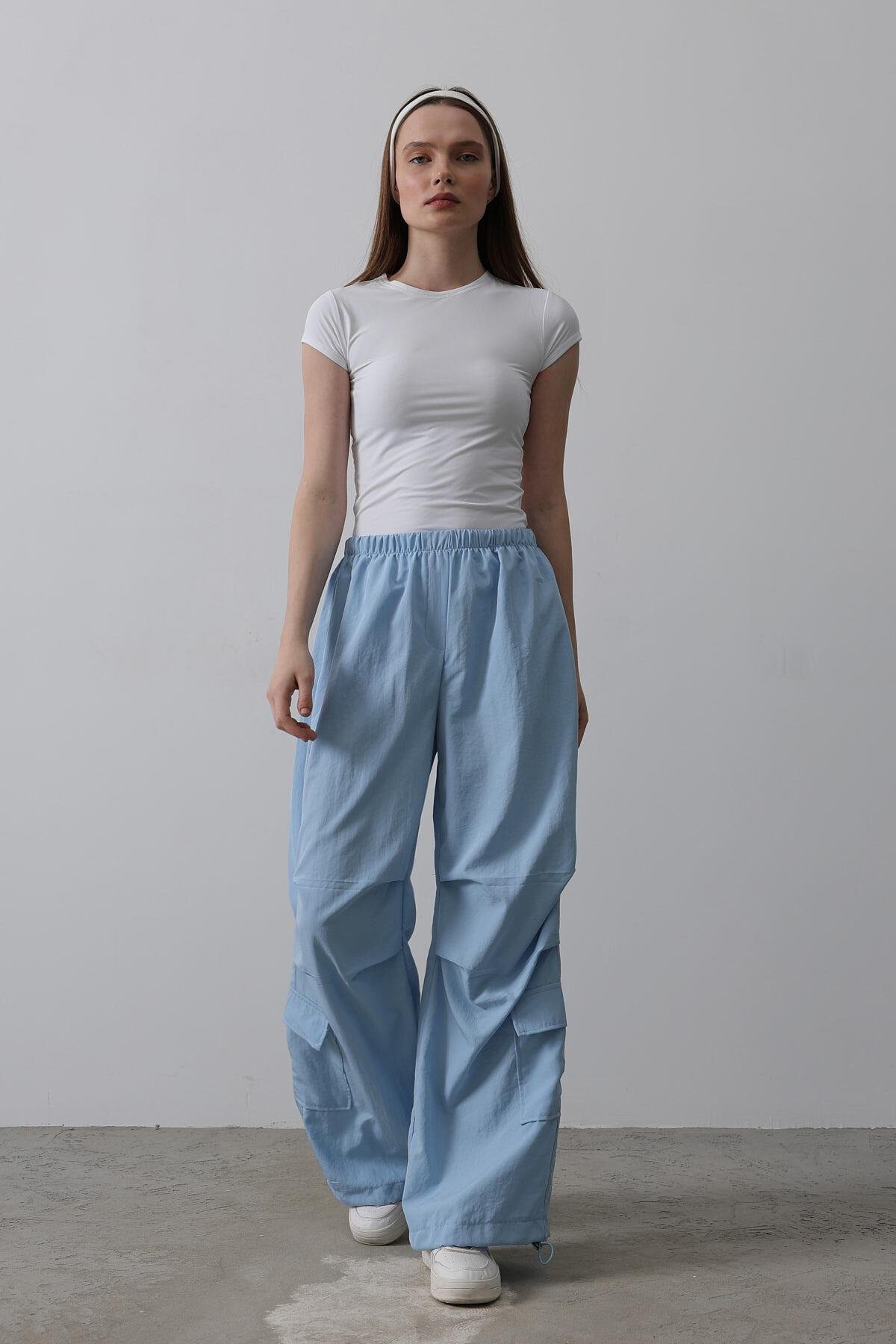 Mavi Beli Lastikli Paraşüt Kargo Pantolon