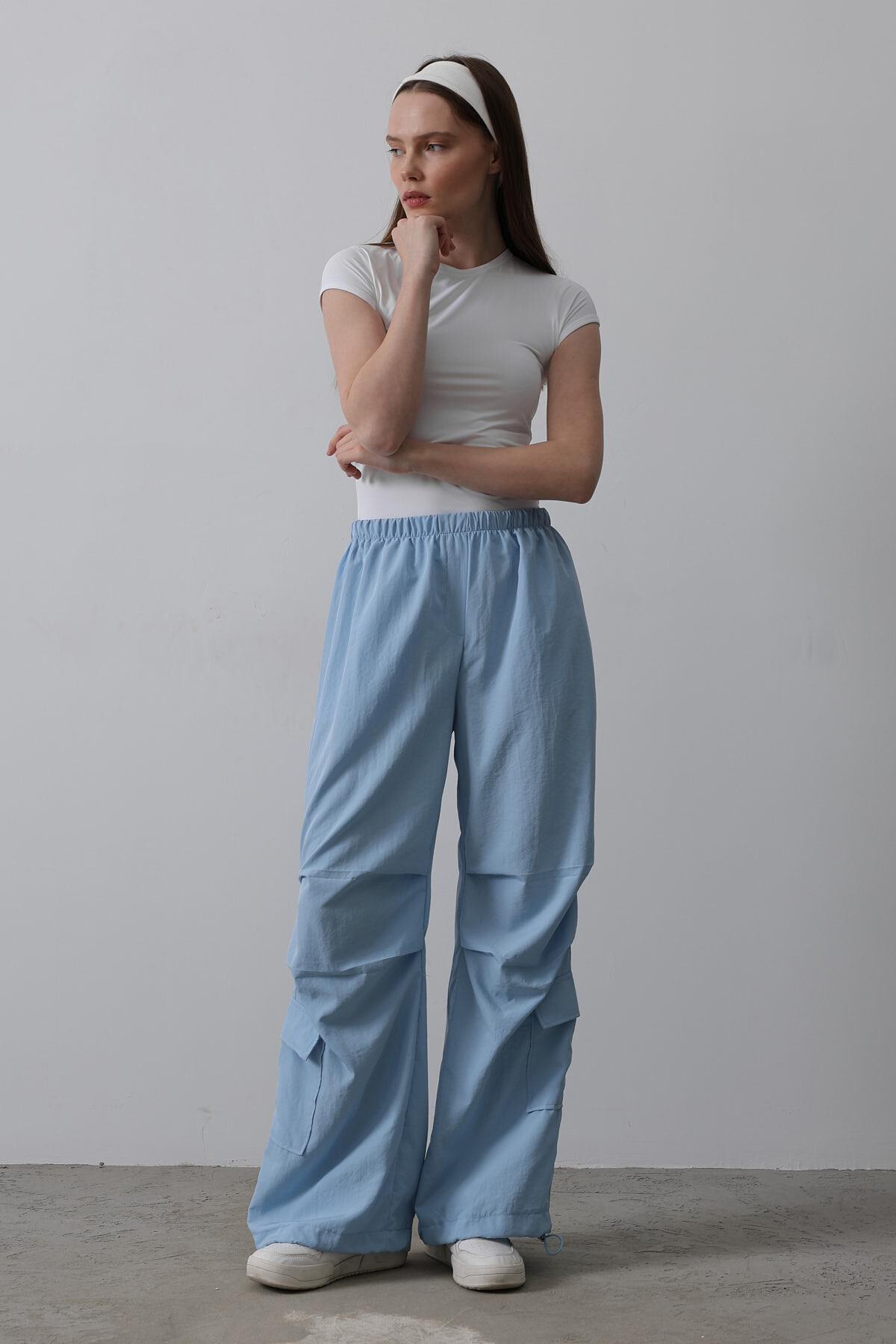 Mavi Beli Lastikli Paraşüt Kargo Pantolon