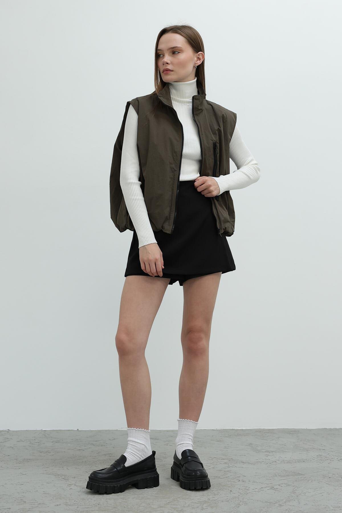 Haki Fermuar Cepli Beli Lastikli Paraşüt Yelek