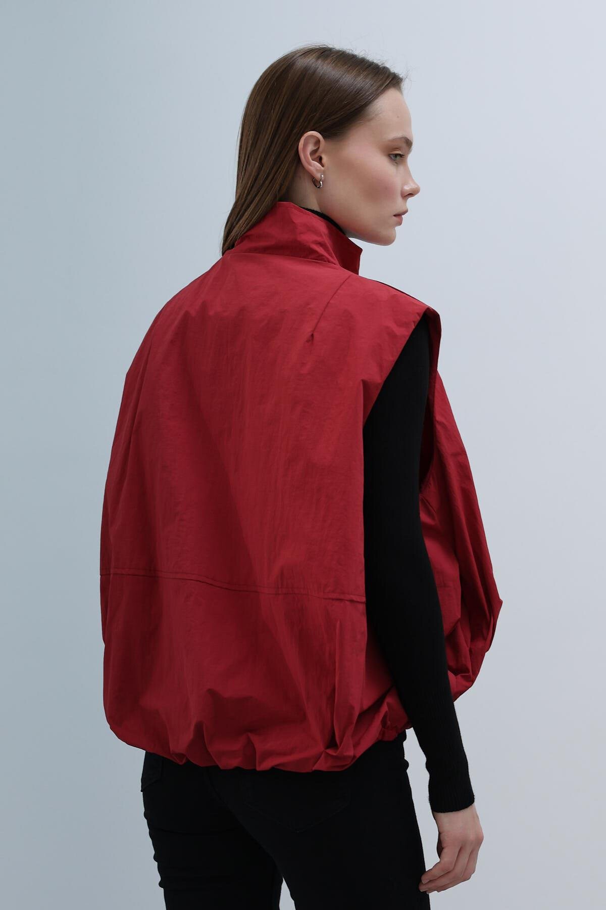 Vişne Fermuar Cepli Beli Lastikli Paraşüt Yelek