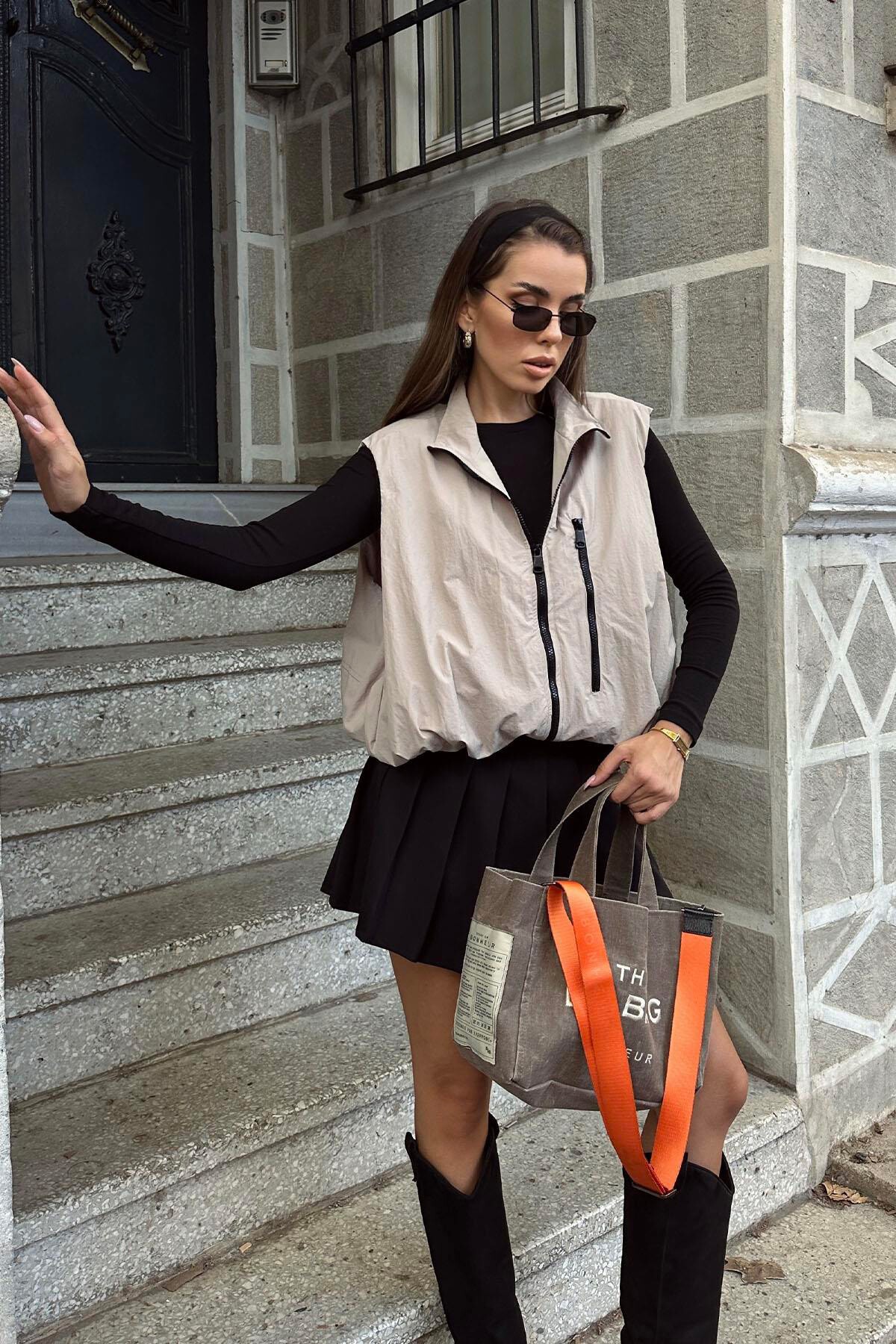 Taş Fermuar Cepli Beli Lastikli Paraşüt Yelek