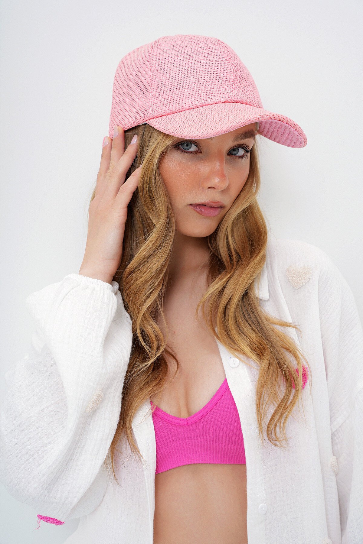 Pembe Hasır Siperli Şapka