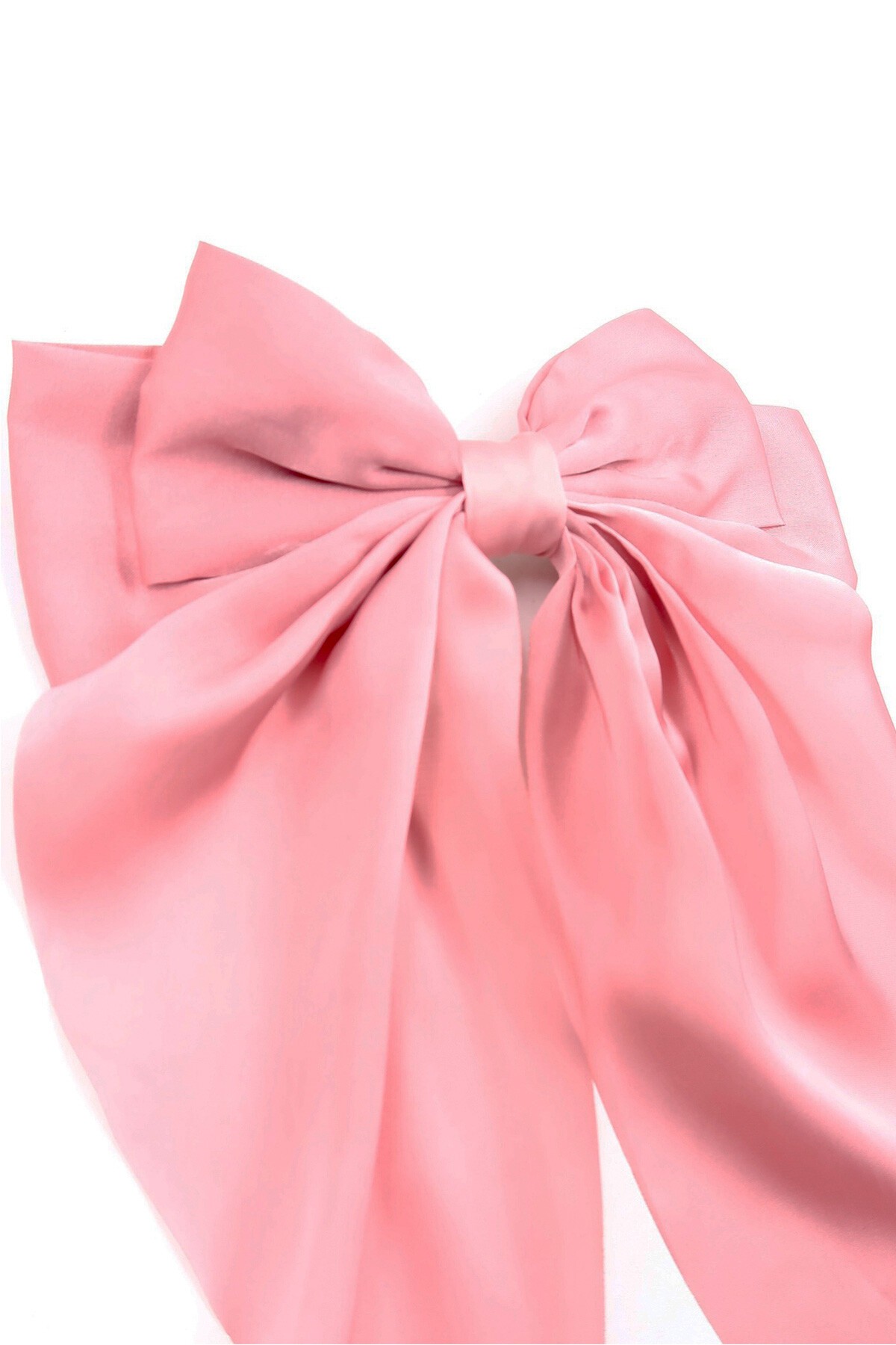 Pembe Saten Büyük Kurdeleli Klipsli Saç Tokası