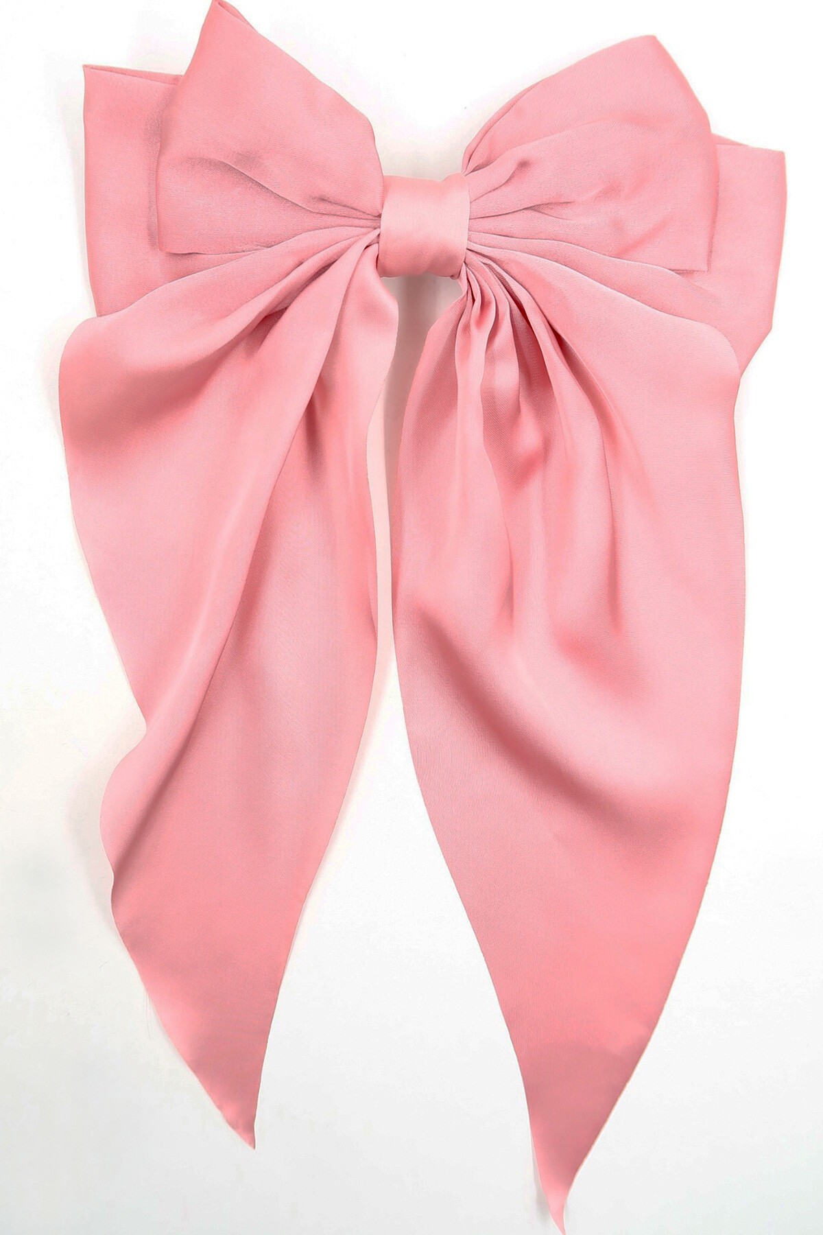 Pembe Saten Büyük Kurdeleli Klipsli Saç Tokası