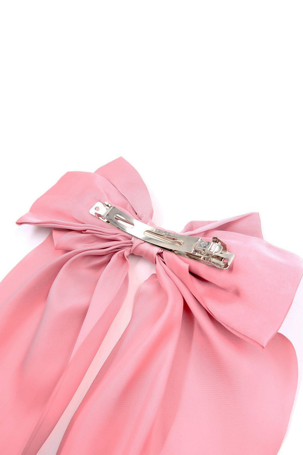 Pembe Saten Büyük Kurdeleli Klipsli Saç Tokası