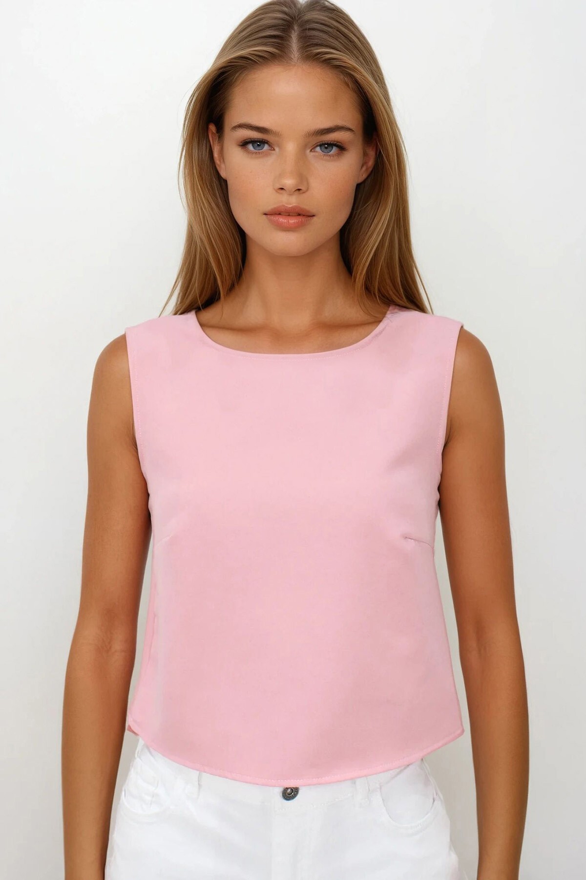 Pembe Sırtı Fiyonk Detaylı Bluz