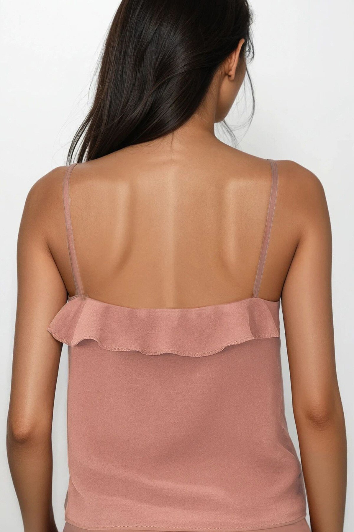 Pudra Ayarlanabilir Askılı Önü Fırfırlı Aerobin Bluz