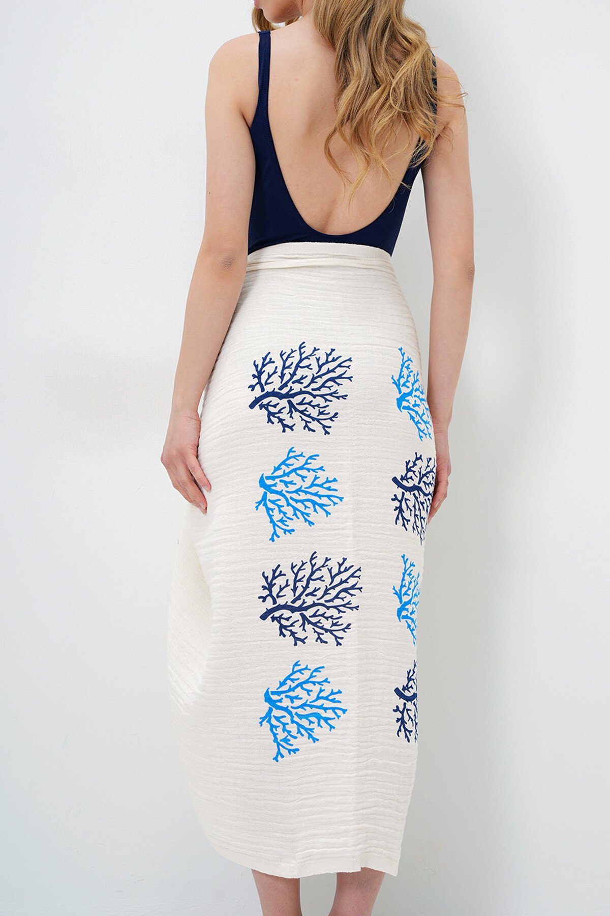 Saks Desenli Müslin Havlu Pareo