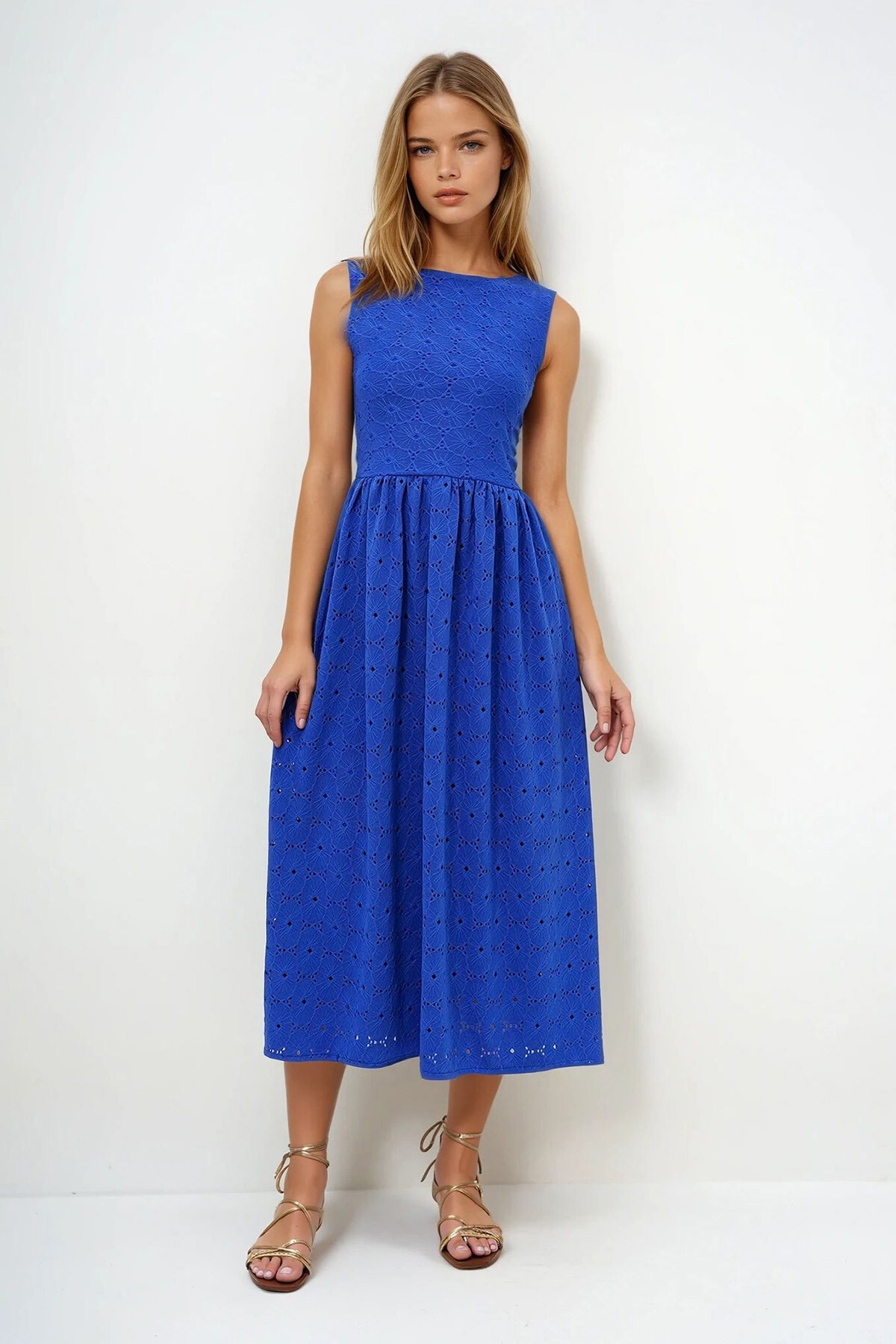 Saks Gizli Fermuarlı Kolsuz Premium Güpür Elbise