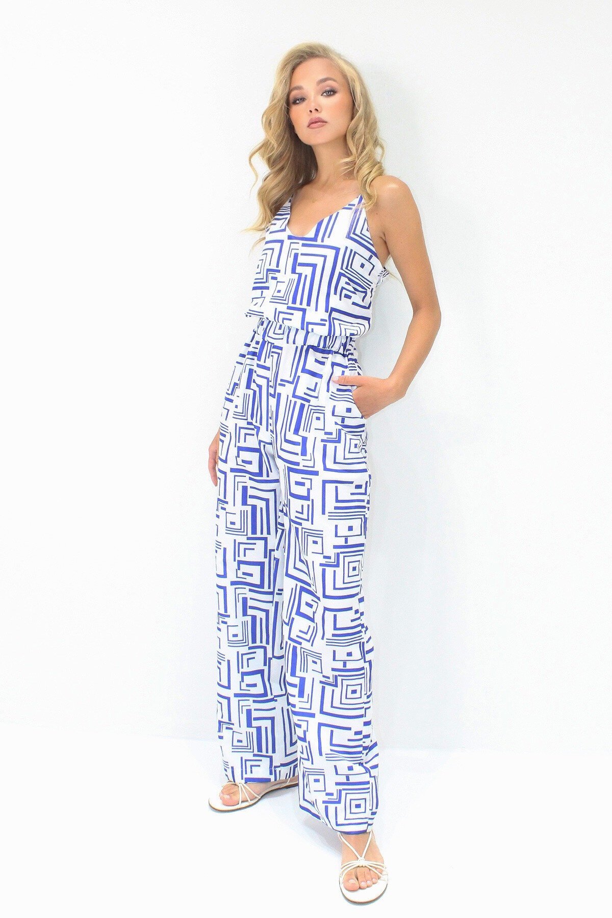 Saks İp Askılı Gizli Fermuarlı Çift Cepli Dokuma Tulum