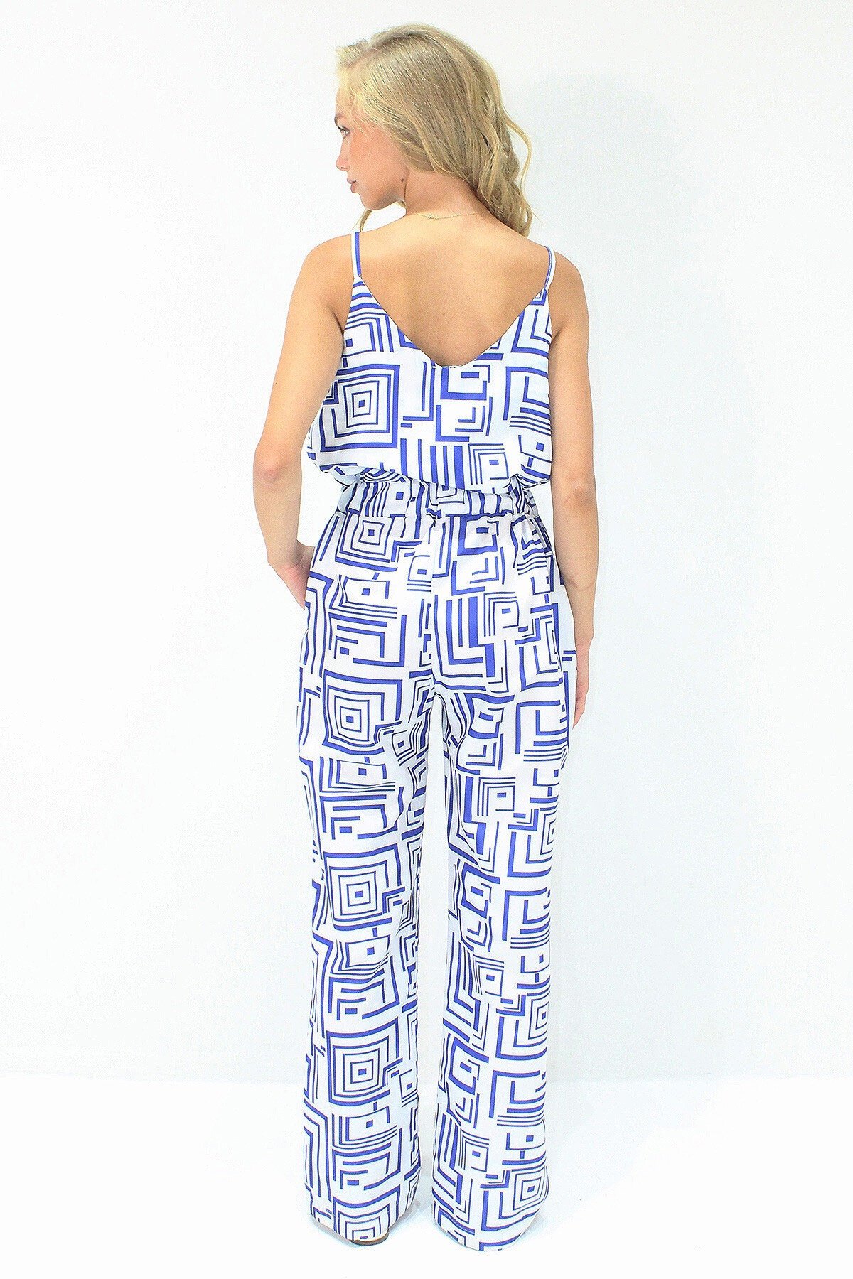 Saks İp Askılı Gizli Fermuarlı Çift Cepli Dokuma Tulum