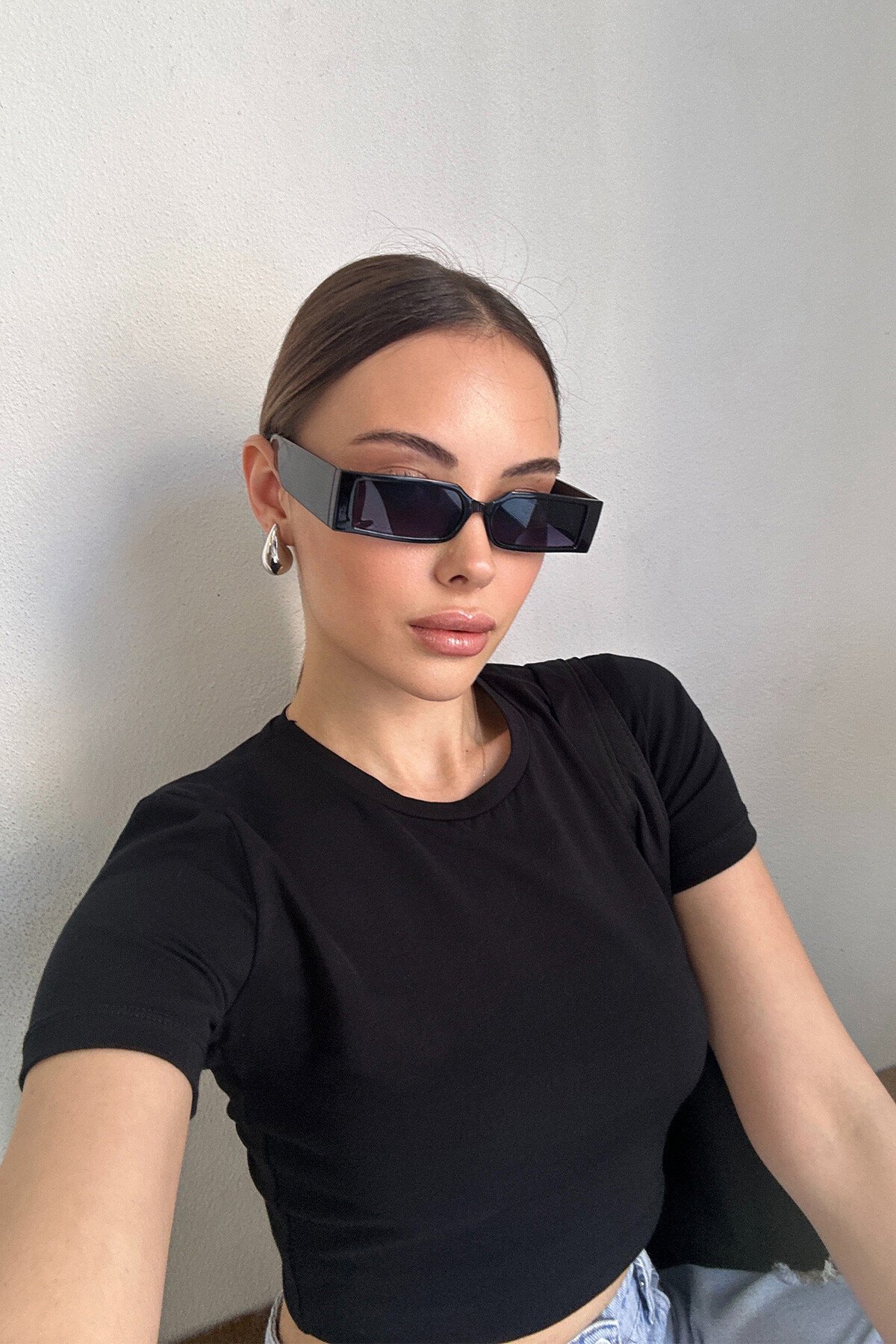 Siyah Dikdörtgen Kalın Saplı Güneş Gözlüğü