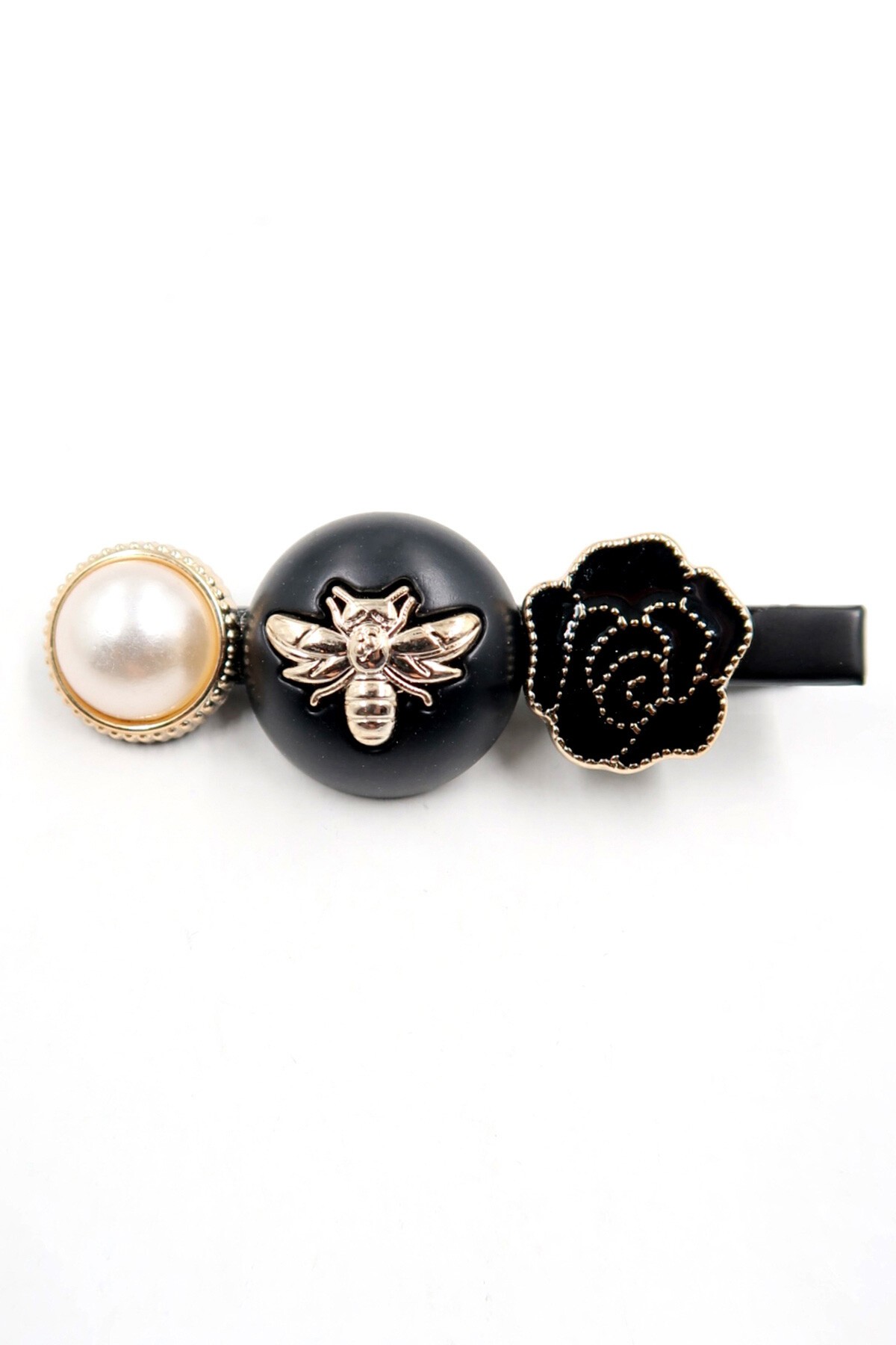 Siyah İncili Charm Detaylı Tasarım 5Li Saç Tokası Seti