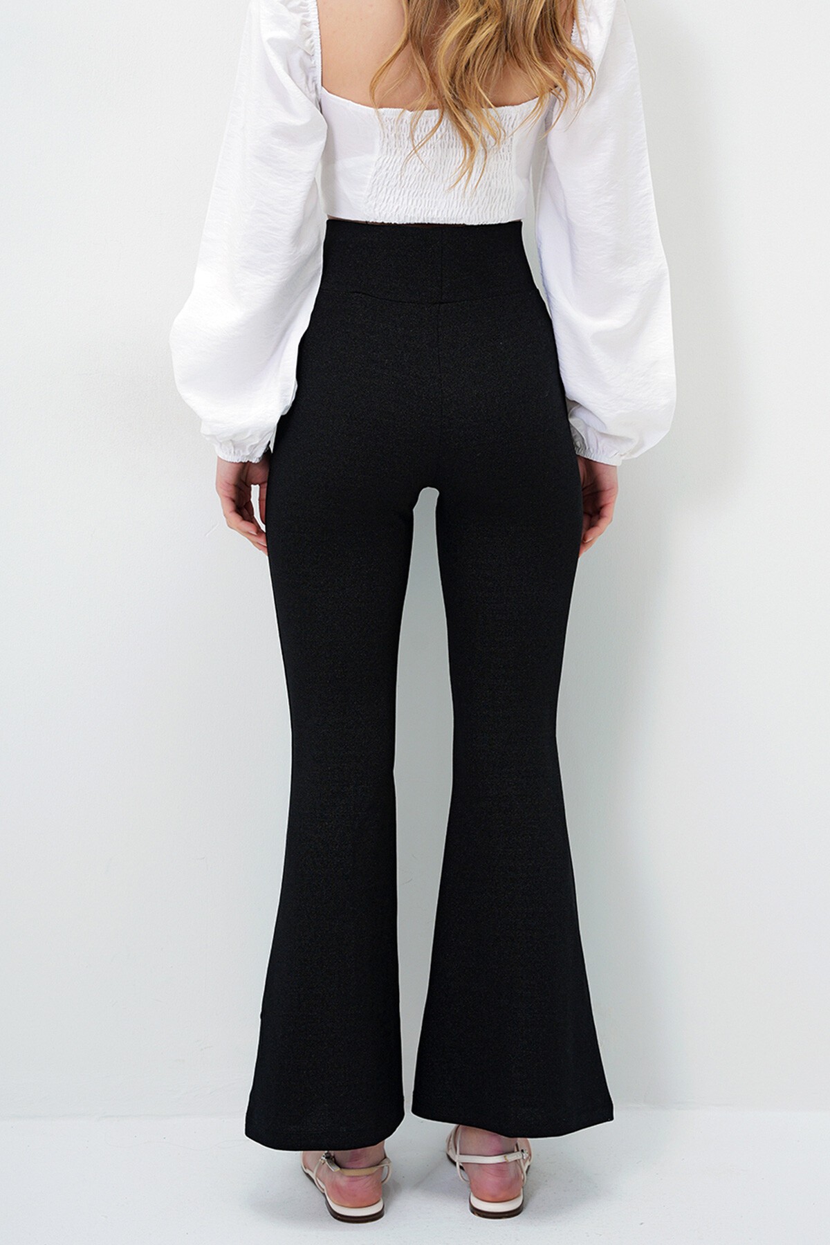 Siyah İspanyol Paça Çimalı Simli Pantolon