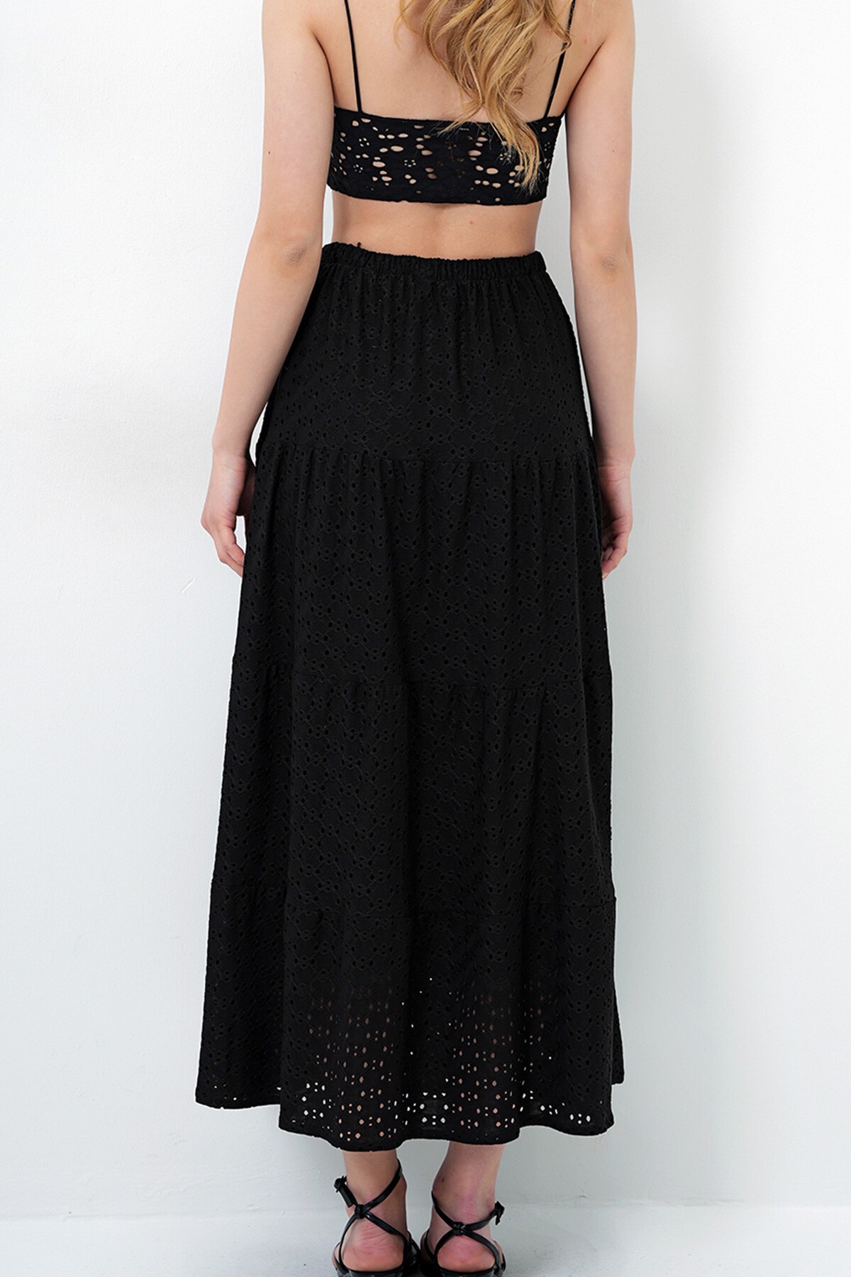 Siyah Katkat Volanlı Güpür Premium Etek