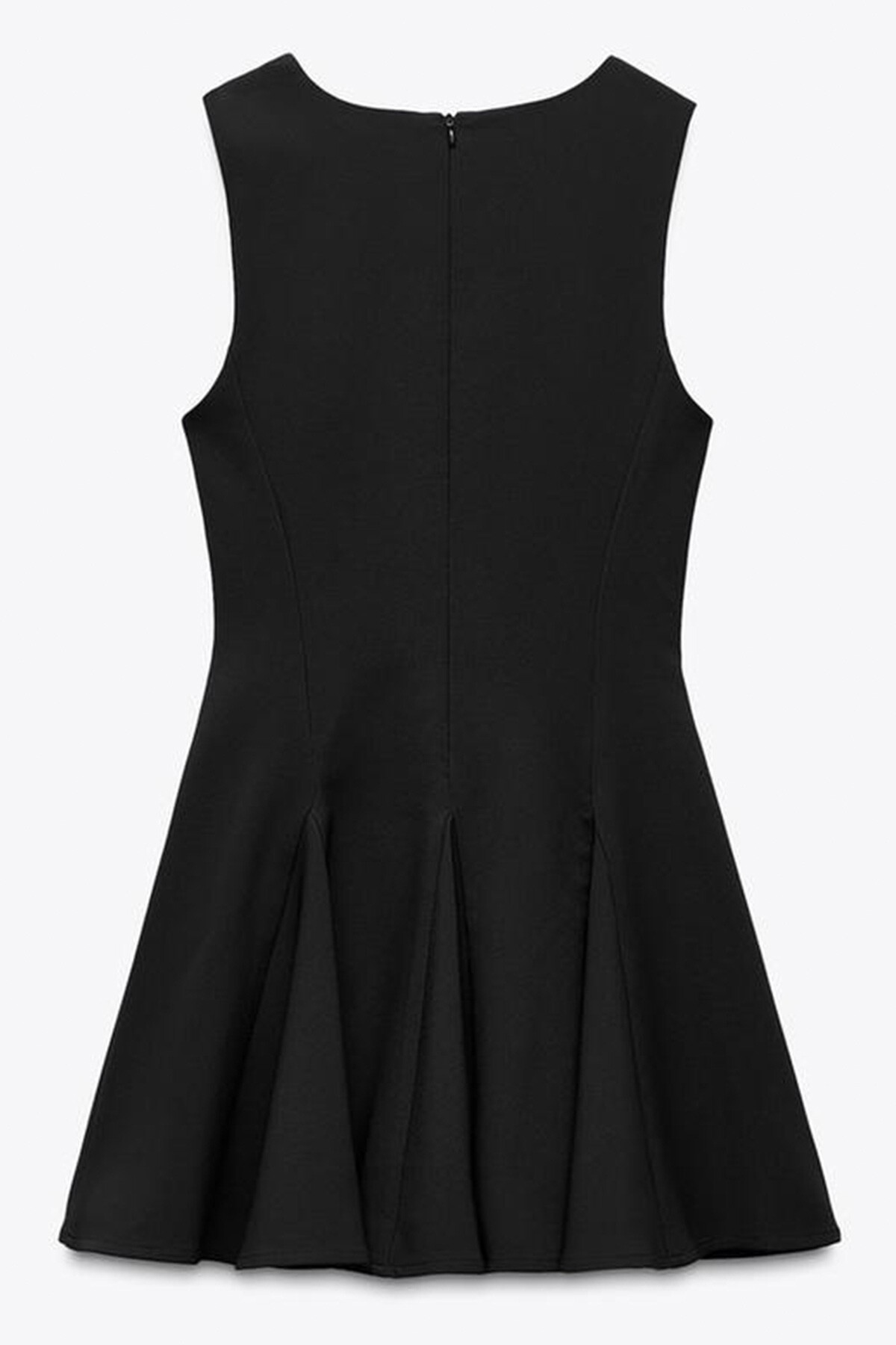 Siyah Kloş Etekli Bağlama Detaylı Kolsuz Fermuarlı Dokuma Elbise