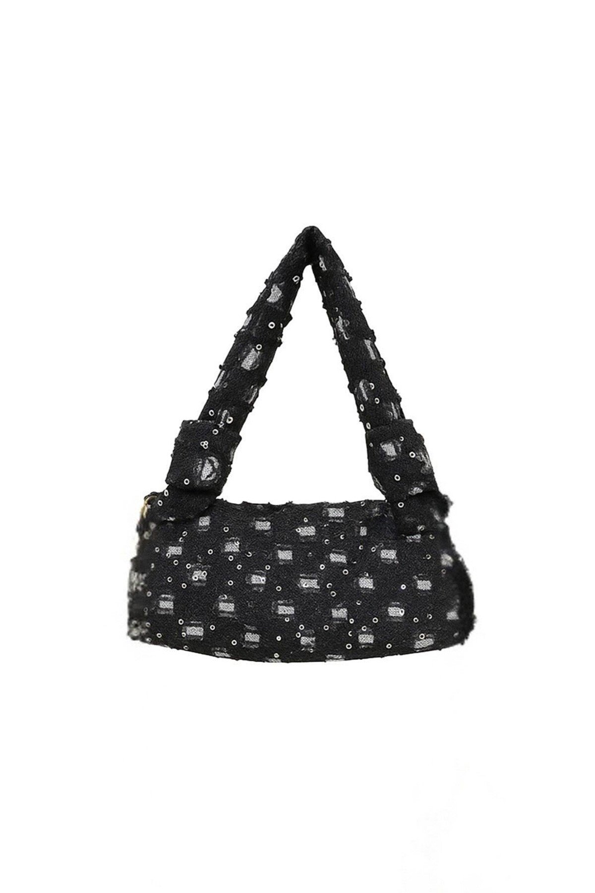 Siyah Püskül Detaylı Zincir Askılı Denim El Ve Omuz Çantası