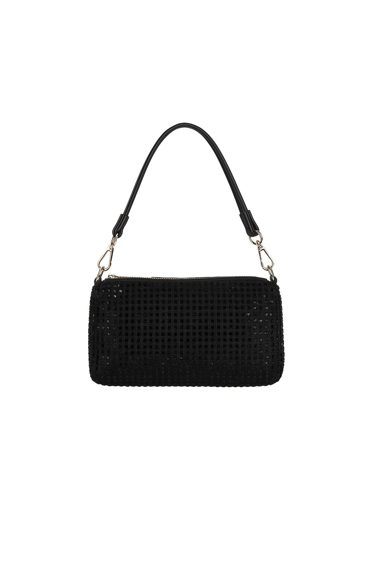 Siyah Taşlı Mini Baget El Ve Omuz Çantası