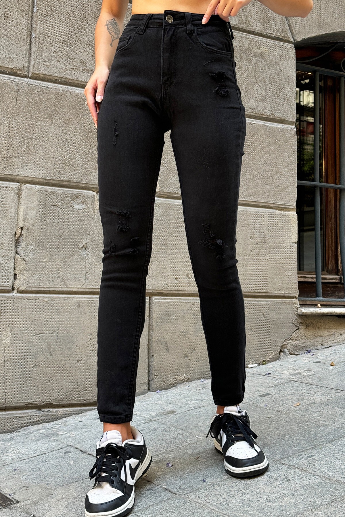 Siyah Yüksek Bel Likralı Skiinny Jean