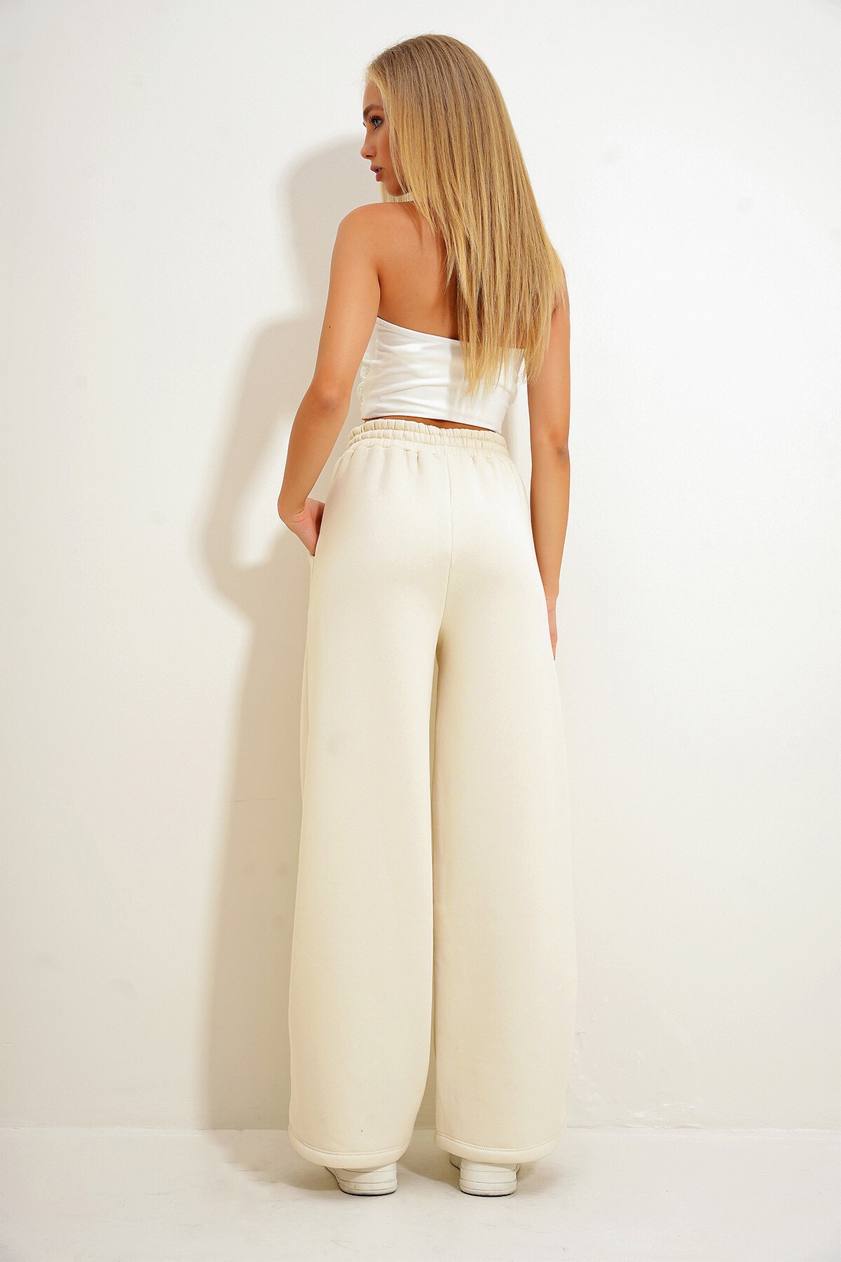 Taş Çift Cepli İçi Şardonlu 3 İplik Palazzo Pantolon