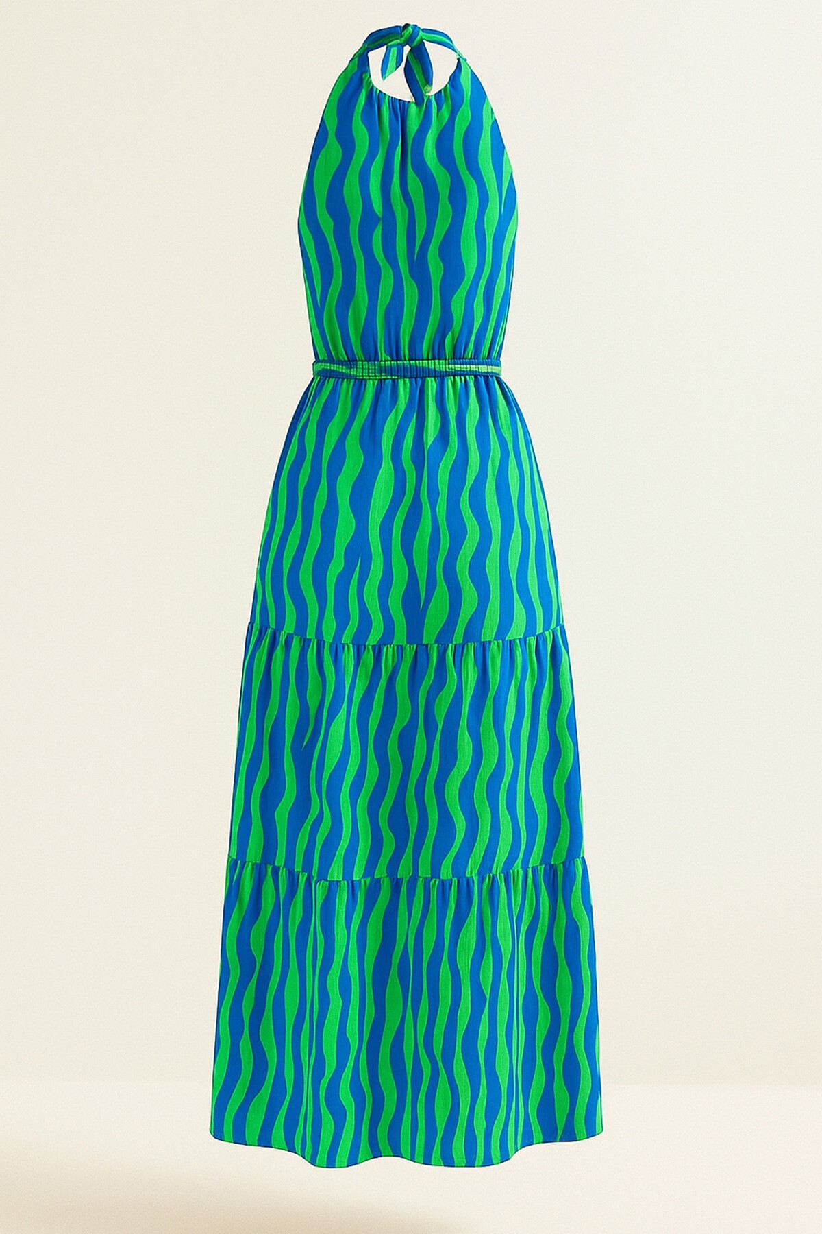 Turkuaz İp Askılı Bağlama Detaylı Midi Boy Elbise