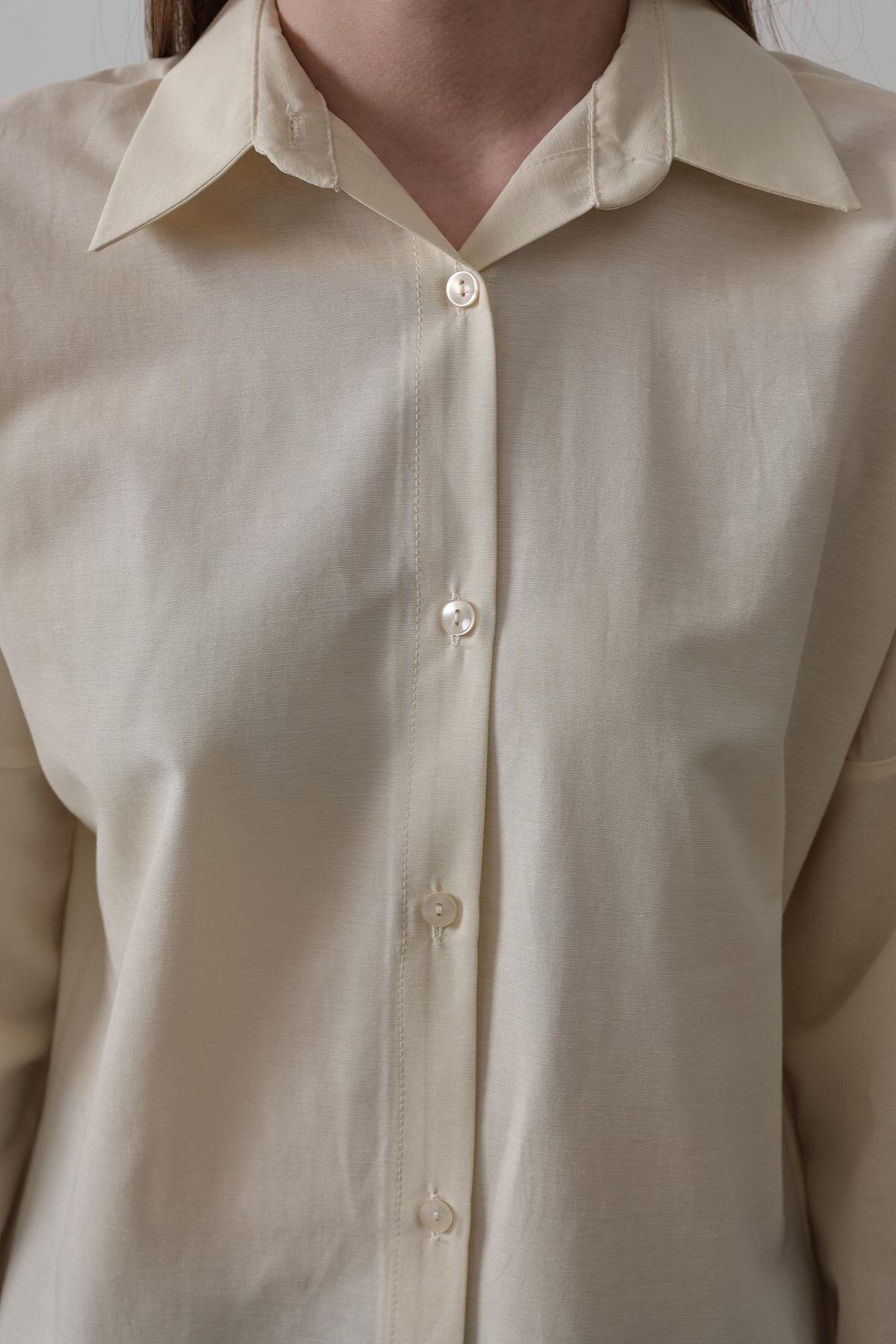 Ekru Uzun Kol Oversize Gömlek