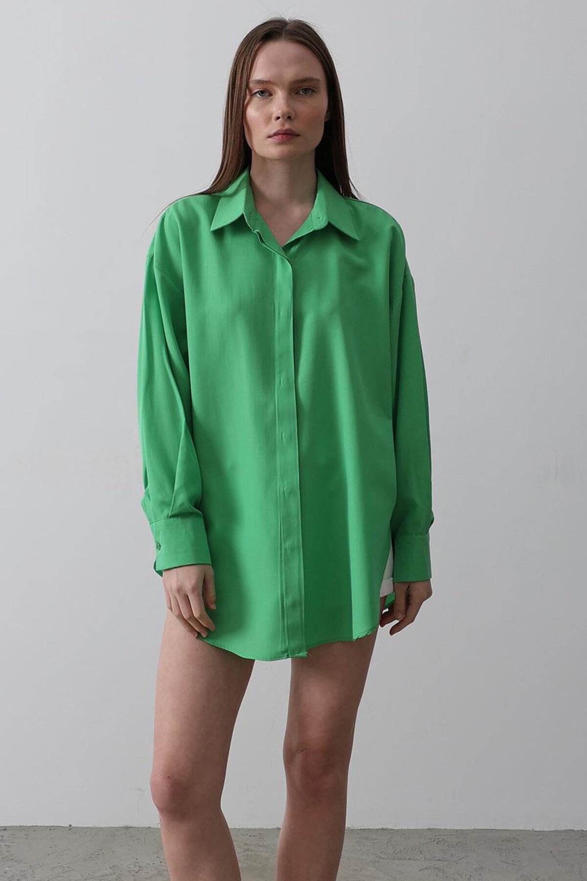 Açık Yeşil Uzun Kol Oversize Gömlek