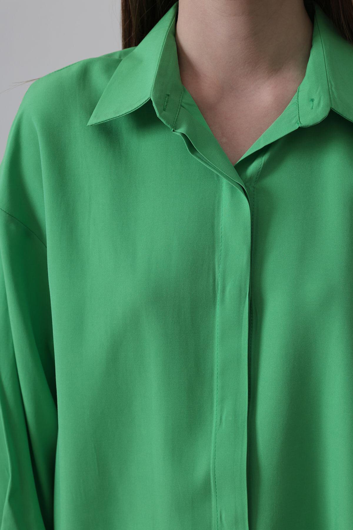 Açık Yeşil Uzun Kol Oversize Gömlek