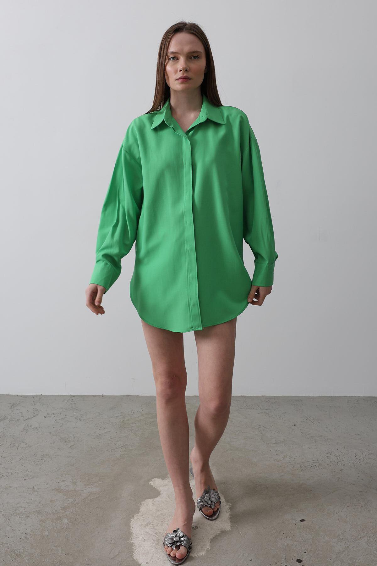 Açık Yeşil Uzun Kol Oversize Gömlek