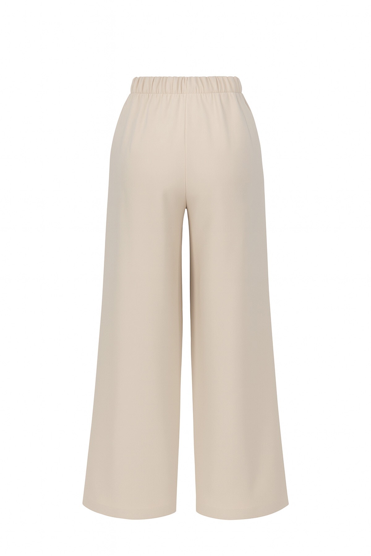 Vizon Beli Lastikli Bağcıklı Keten Palazzo Pantolon