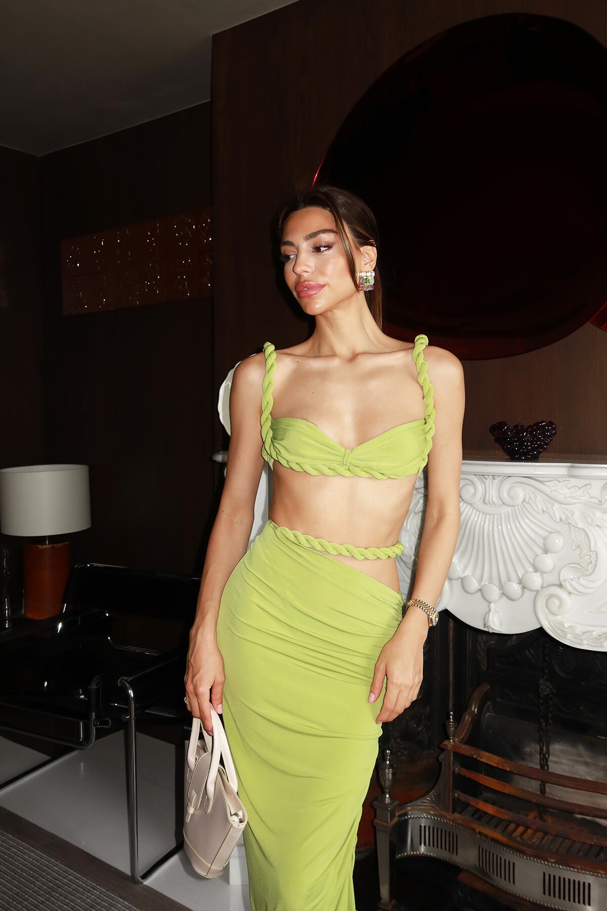 Yağ Yeşili Burgu Etek Ve Büstiyer Takım