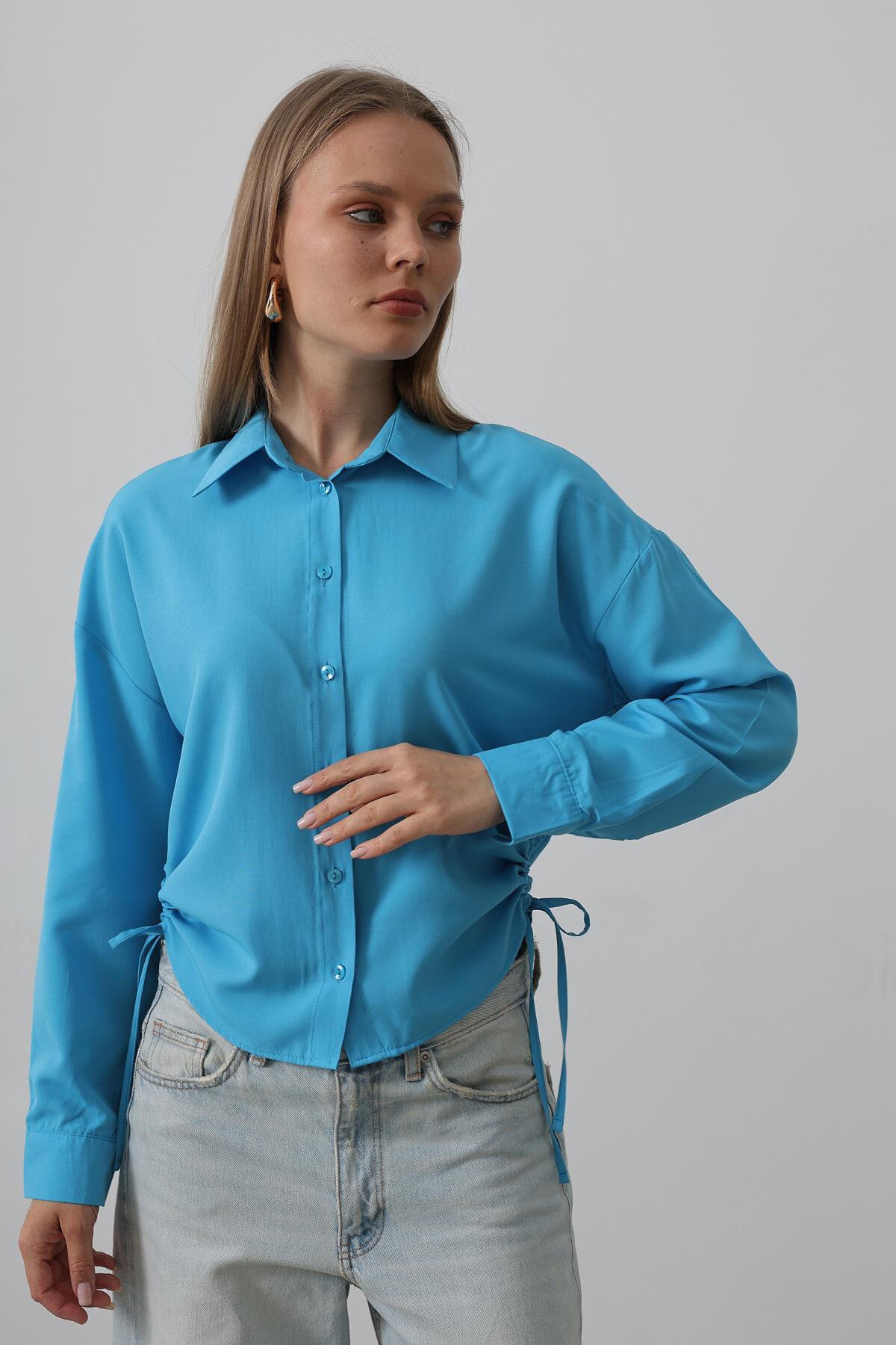 Turkuaz Yanları Bağlamalı Basic Gömlek