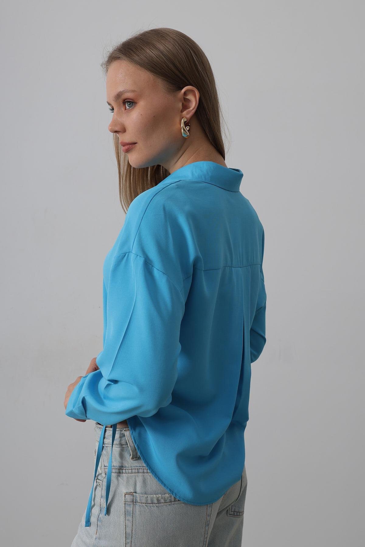 Turkuaz Yanları Bağlamalı Basic Gömlek