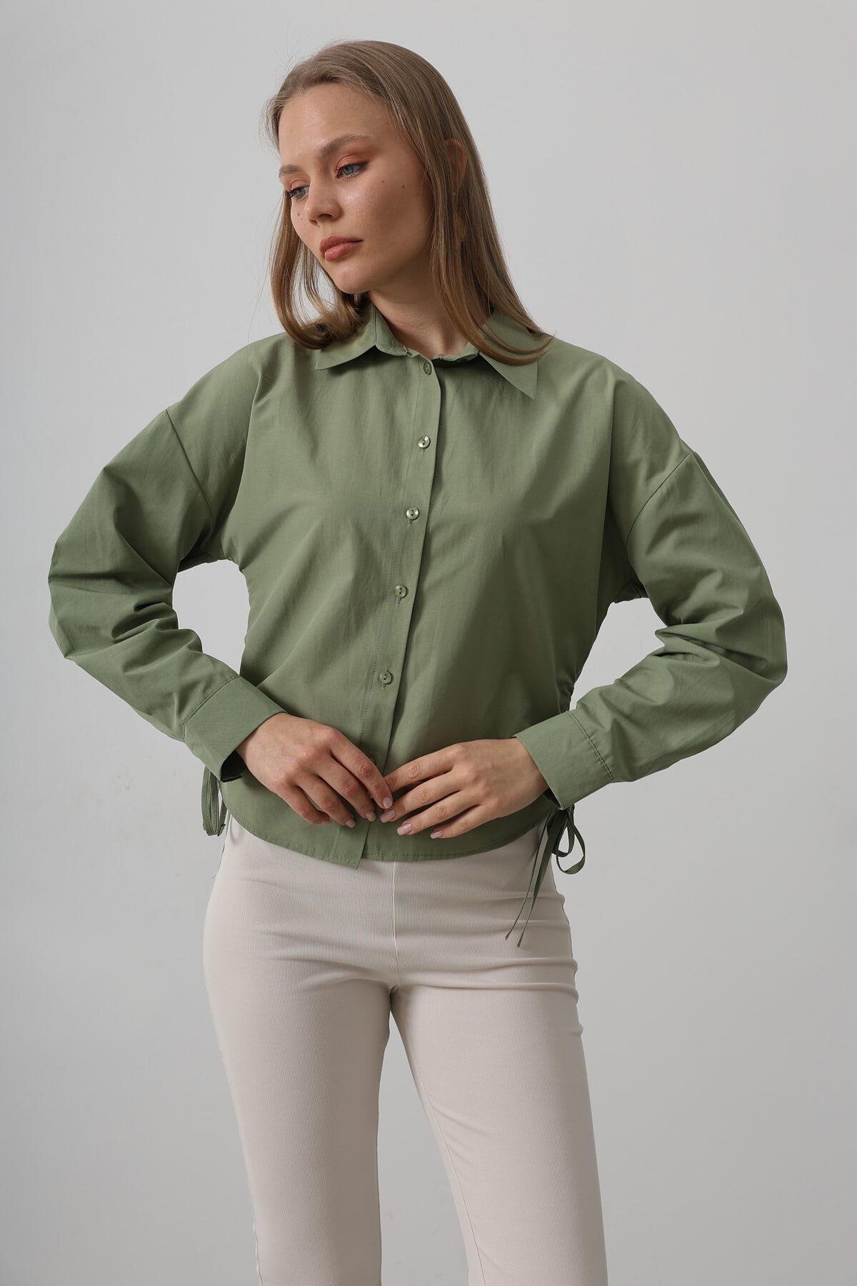 Haki Yanları Bağlamalı Basic Gömlek