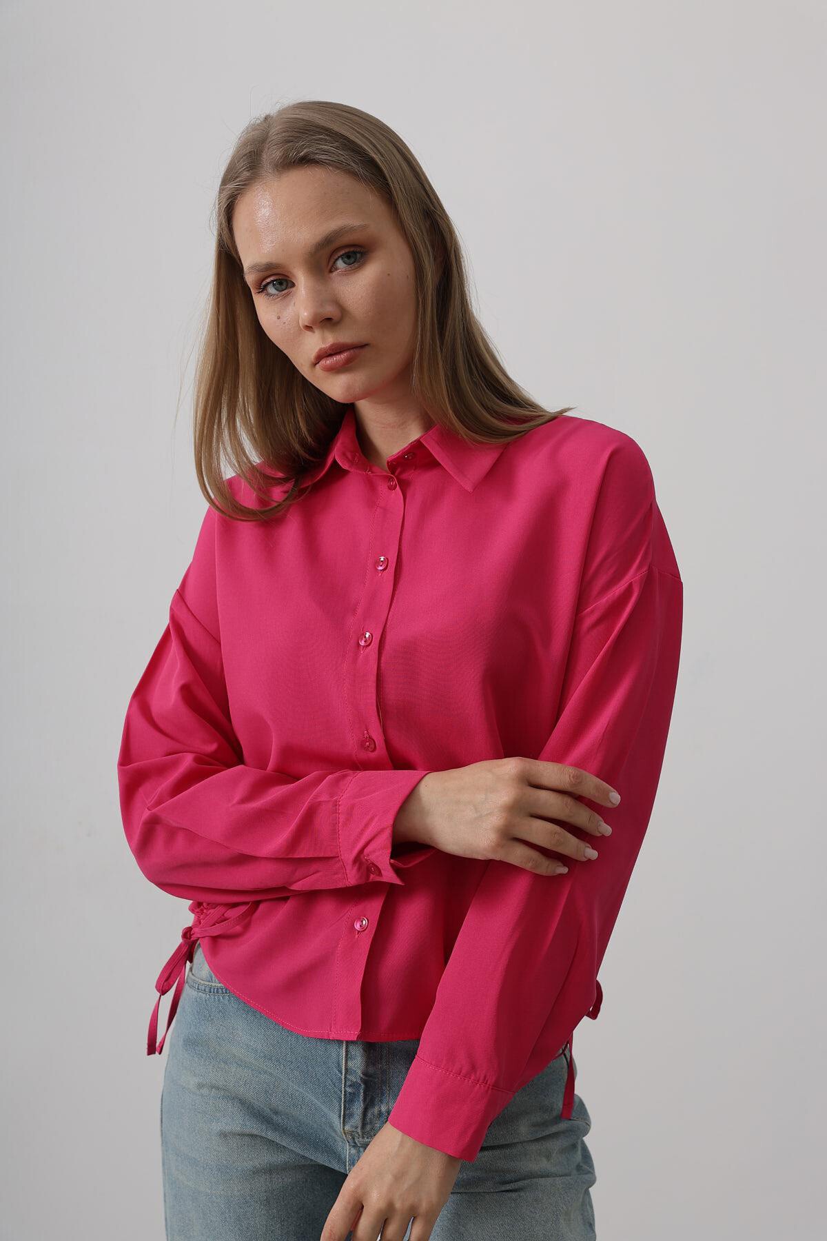 Fuşya Yanları Bağlamalı Basic Gömlek
