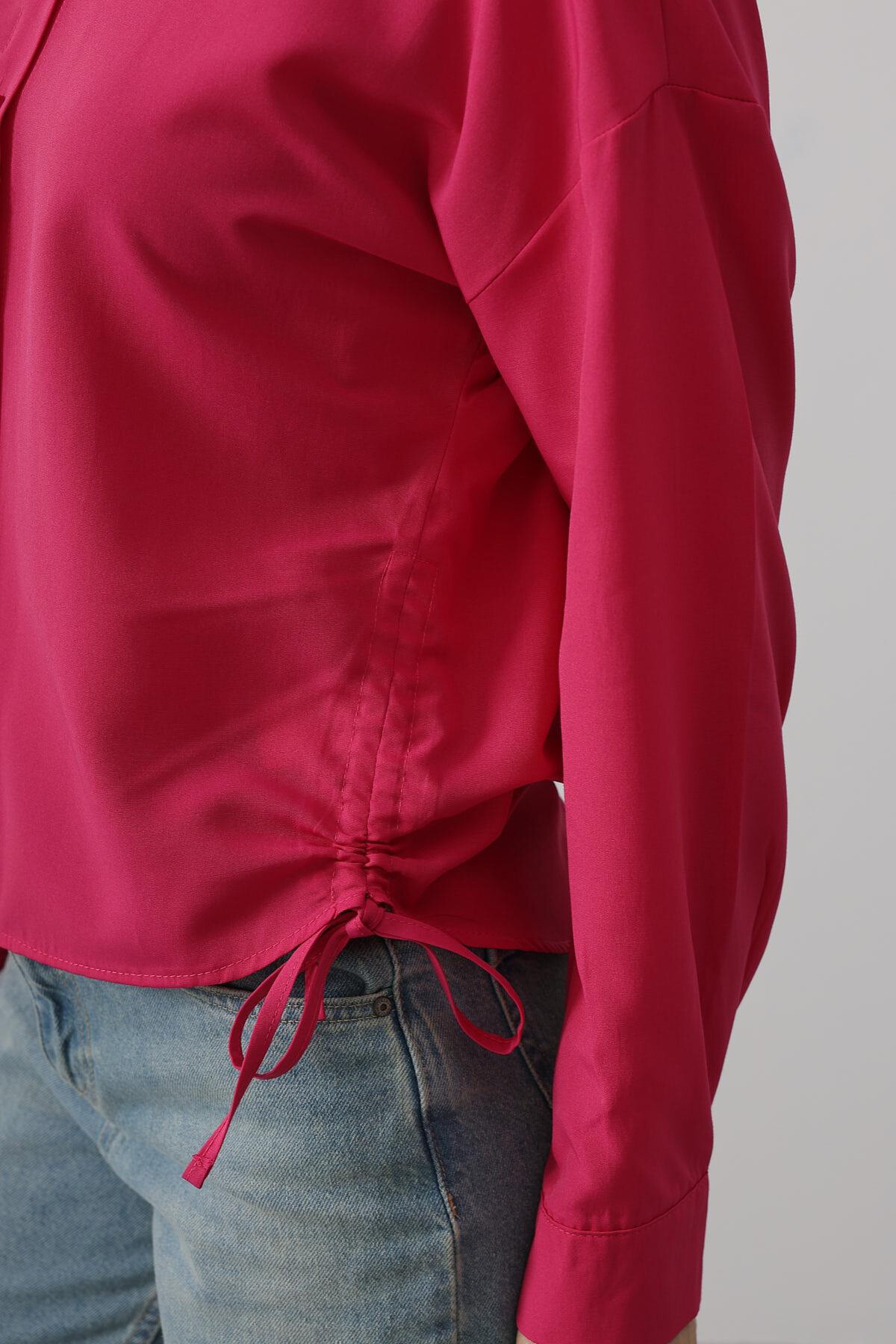Fuşya Yanları Bağlamalı Basic Gömlek