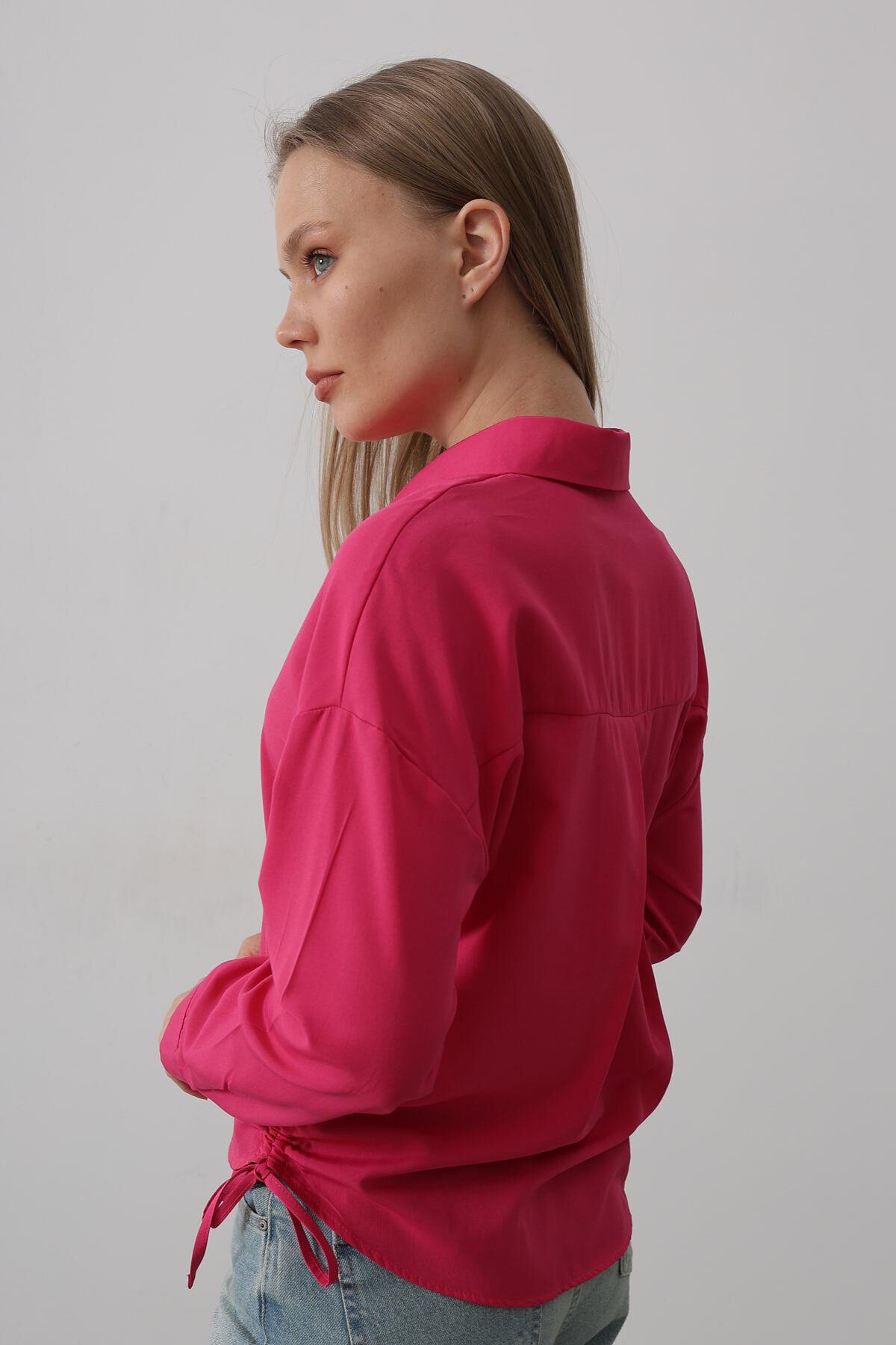 Fuşya Yanları Bağlamalı Basic Gömlek