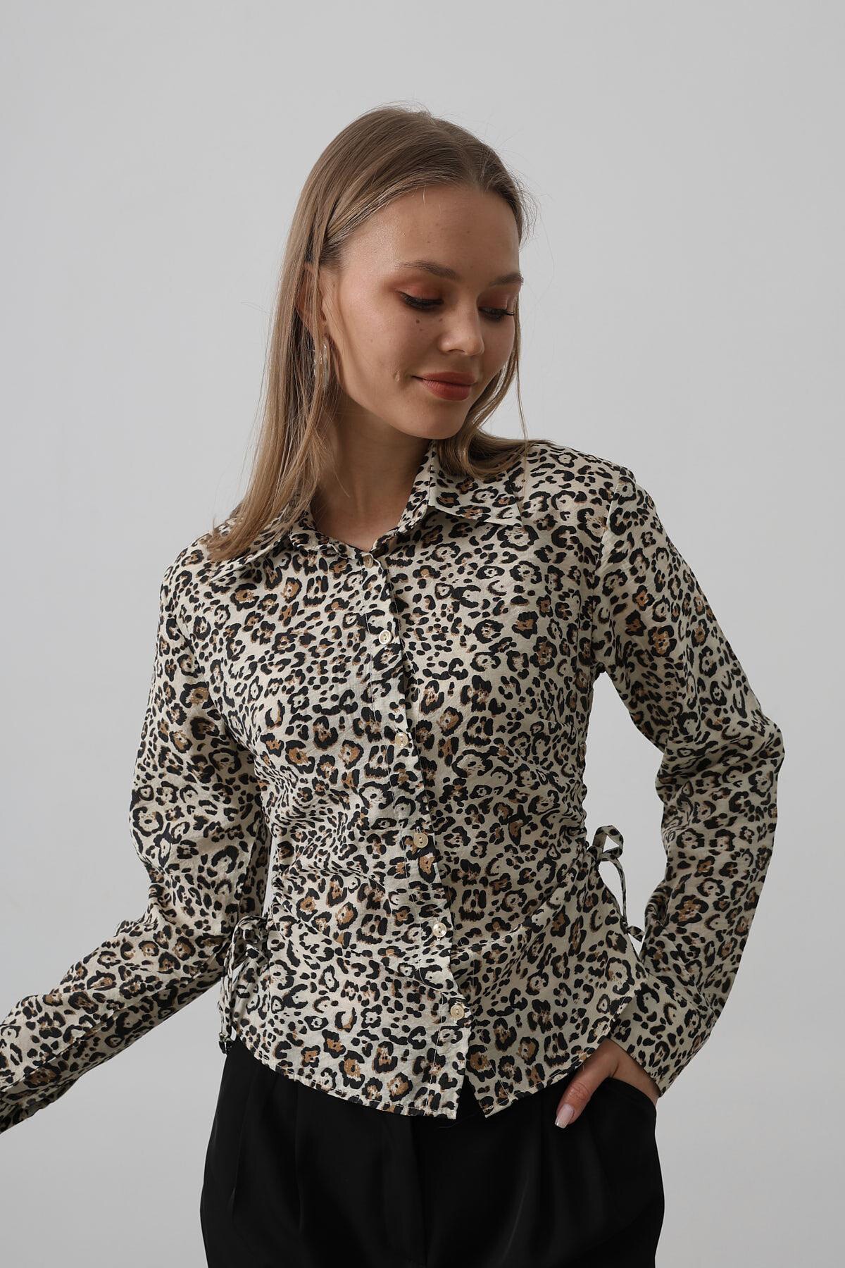 Leopar Yanları Büzgülü Leopar Gömlek