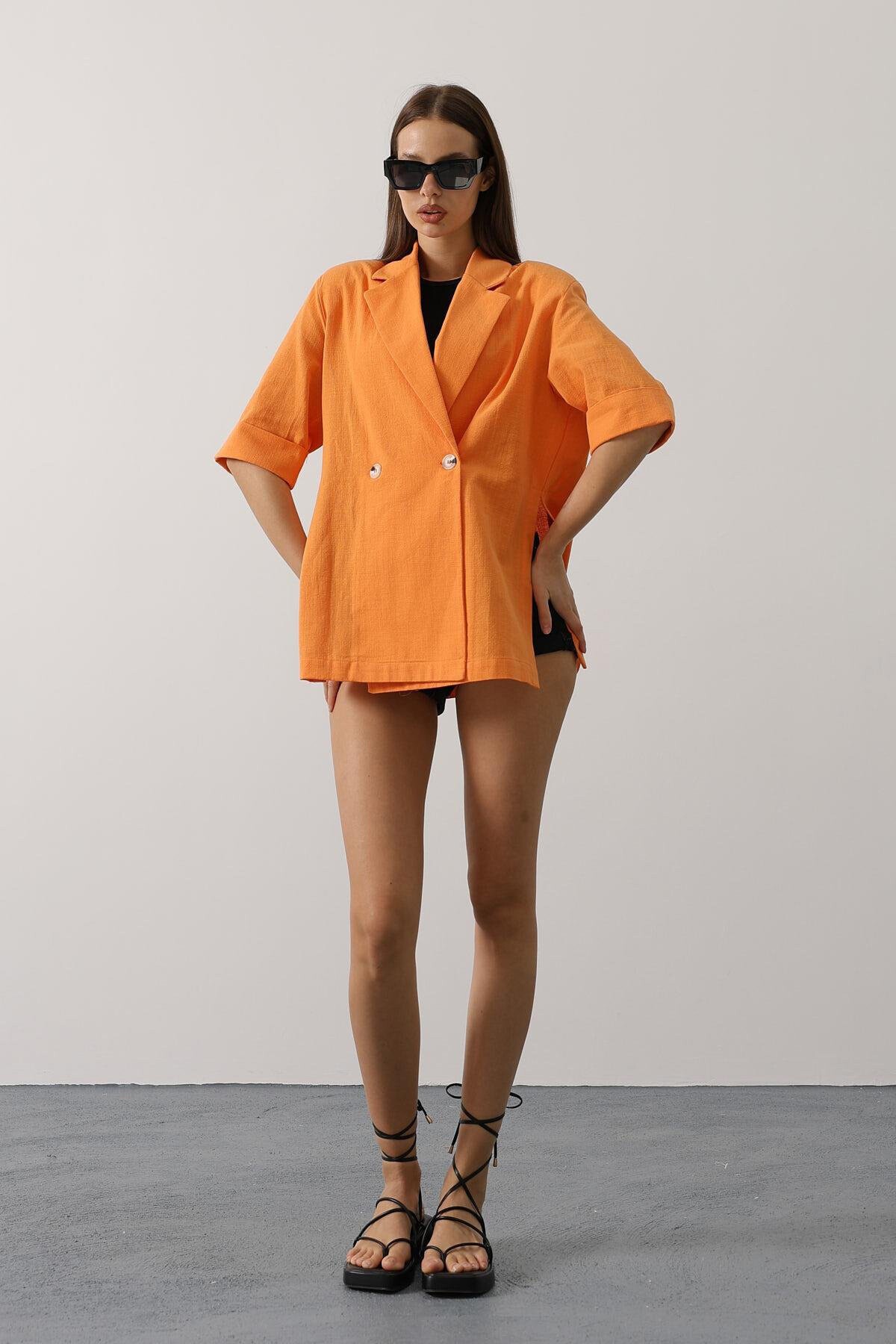 Oranj Yarım Kol Oversize Yırtmaçlı Ceket