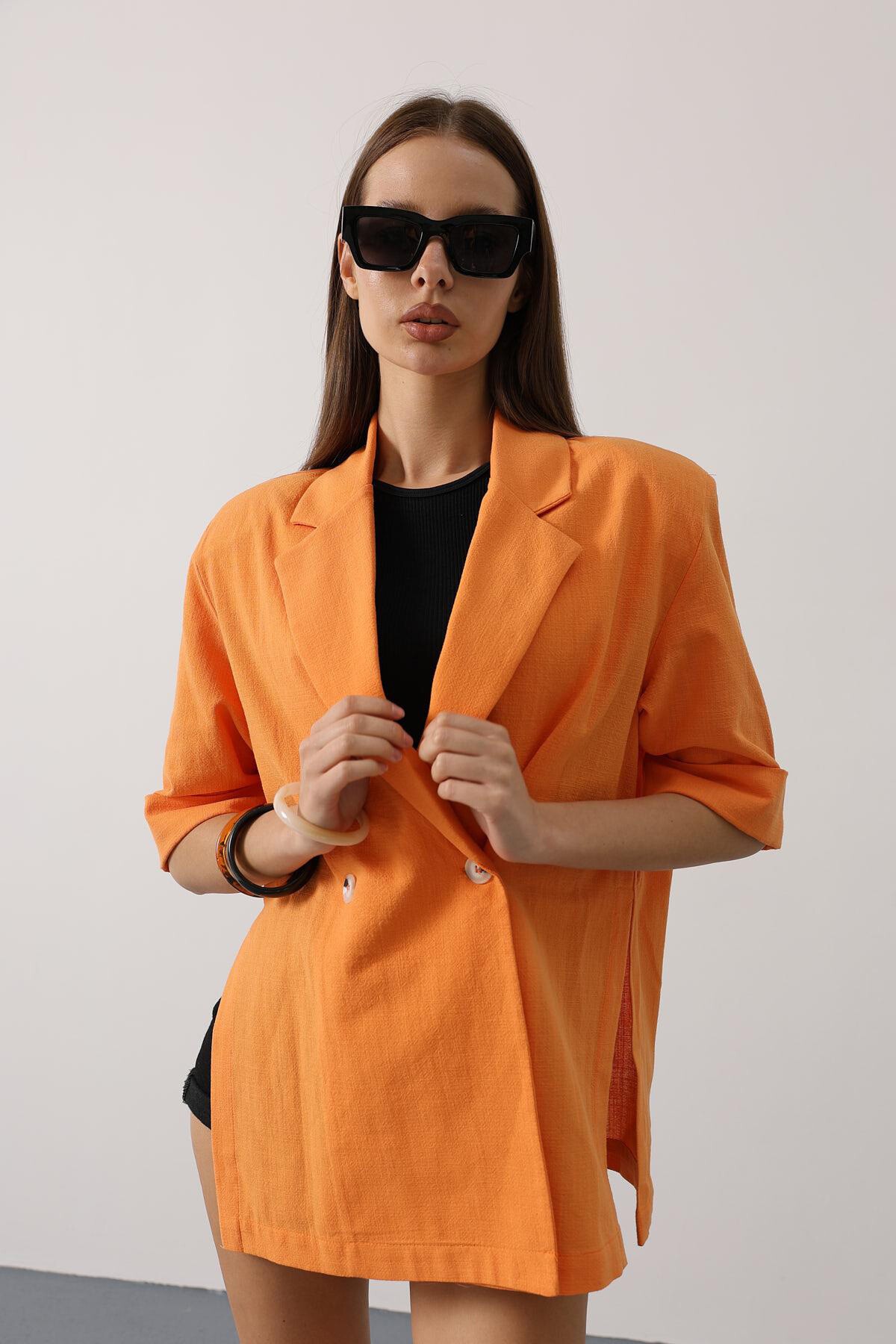 Oranj Yarım Kol Oversize Yırtmaçlı Ceket
