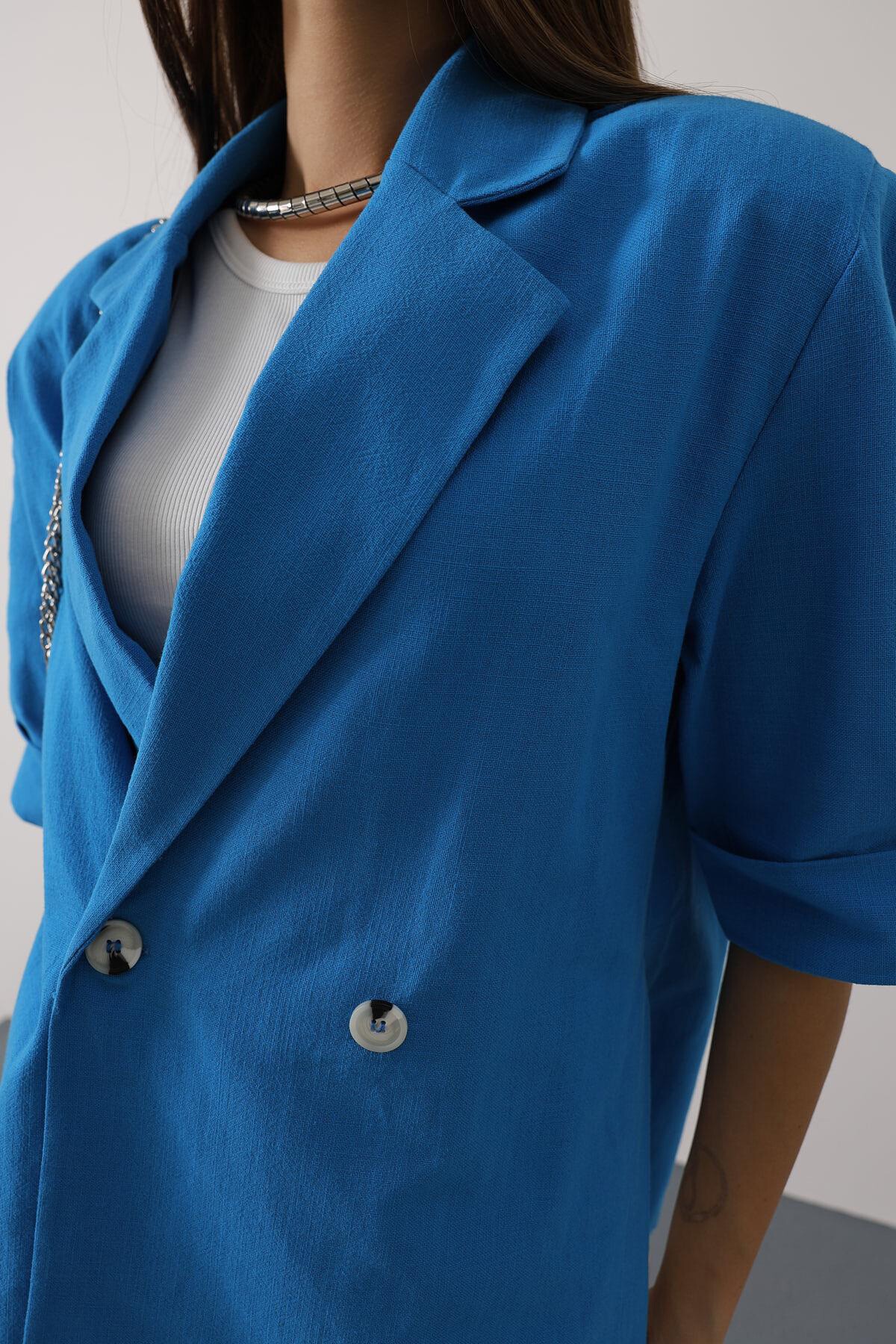 Saks Yarım Kol Oversize Yırtmaçlı Ceket