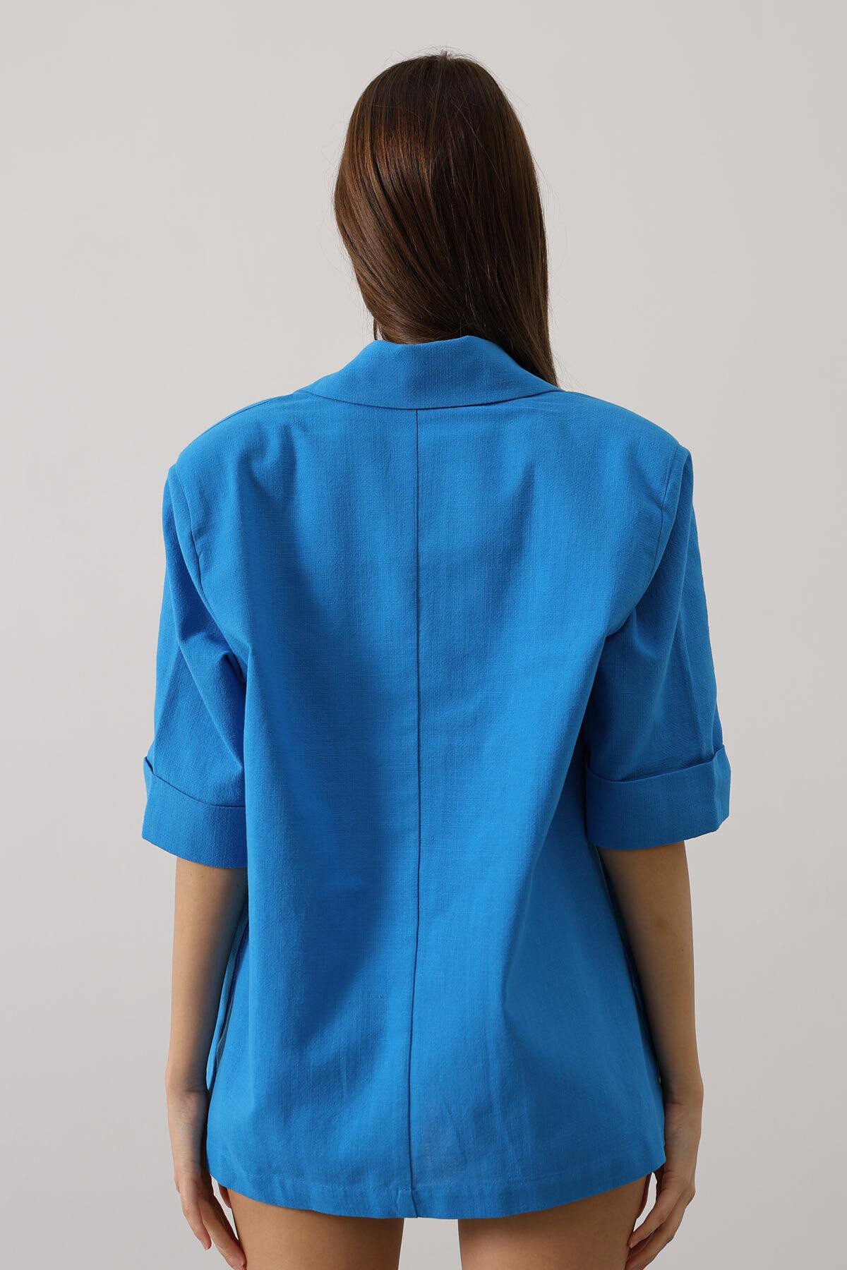 Saks Yarım Kol Oversize Yırtmaçlı Ceket