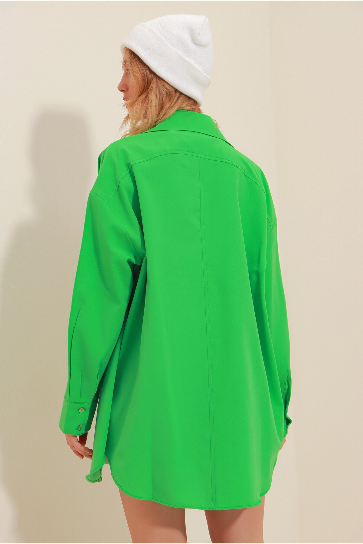 Yeşil Çift Cepli Oversize Poplin Gömlek