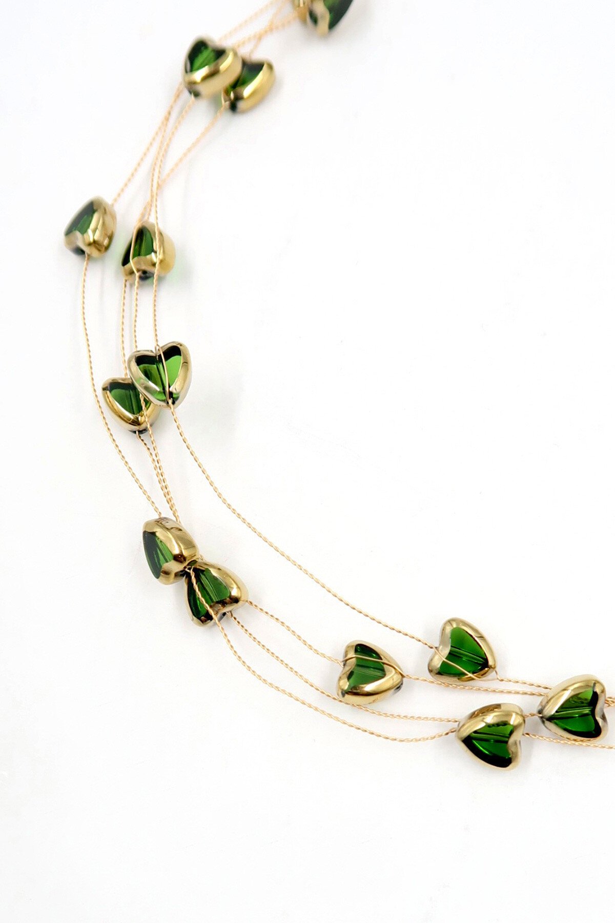 Yeşil Çoklu Kalp Taşlı Hayalet Kolye