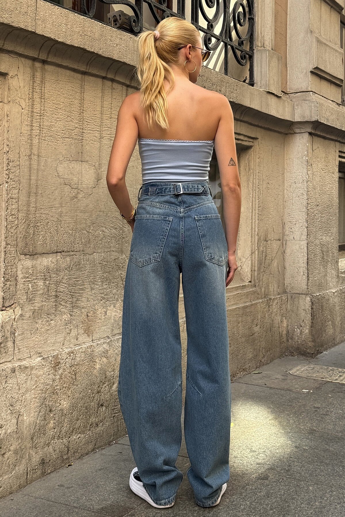 Açık Mavi 5 Cepli Bol Paça Baggy Jean